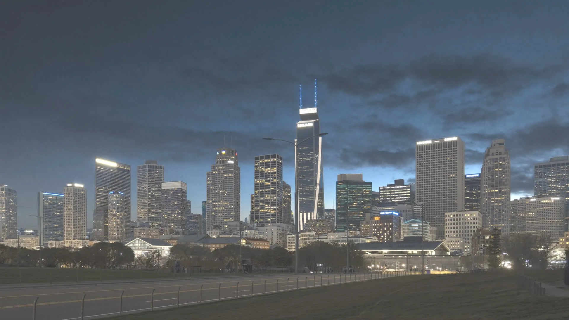 Downtown Dallas skyline at dusk