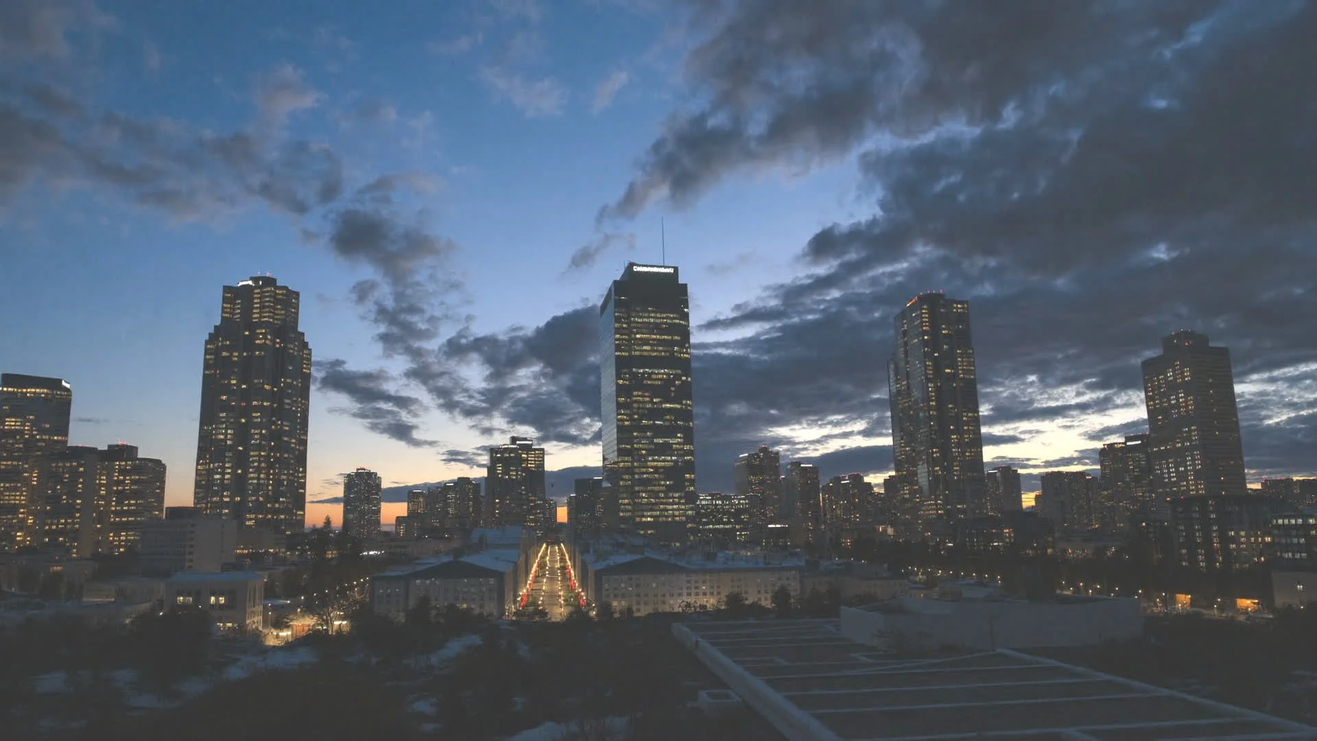 Downtown Minneapolis skyline at dusk