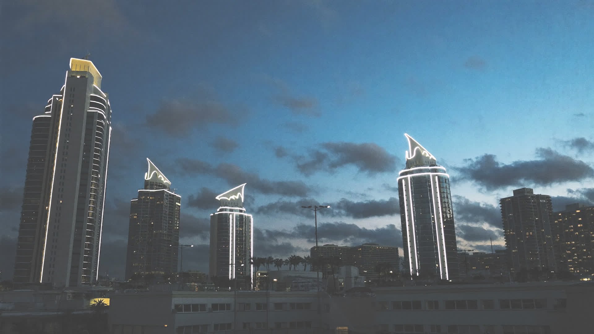Downtown Daytona skyline at dusk
