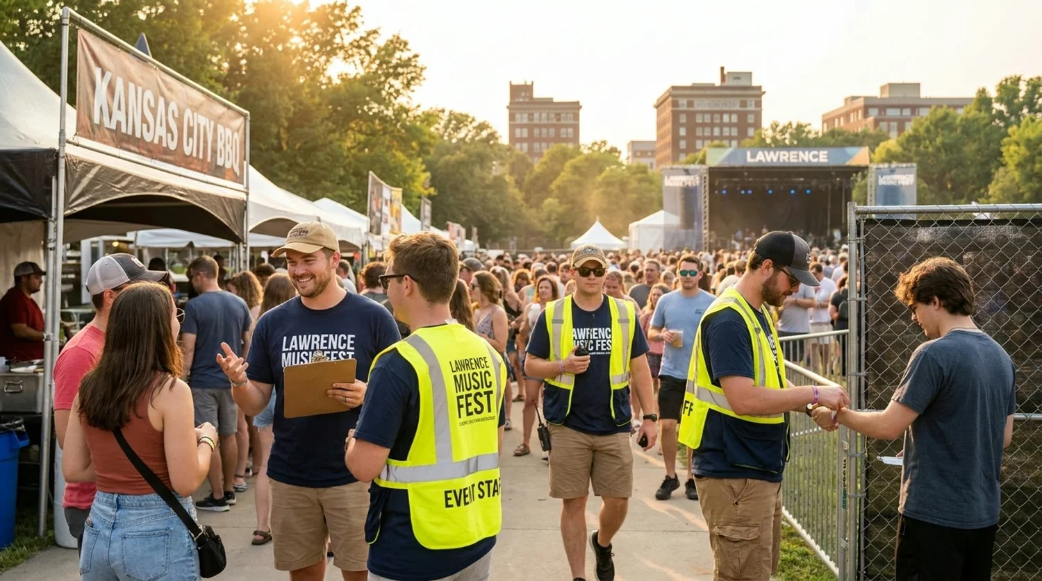 Diverse event types requiring staffing in Lawrence