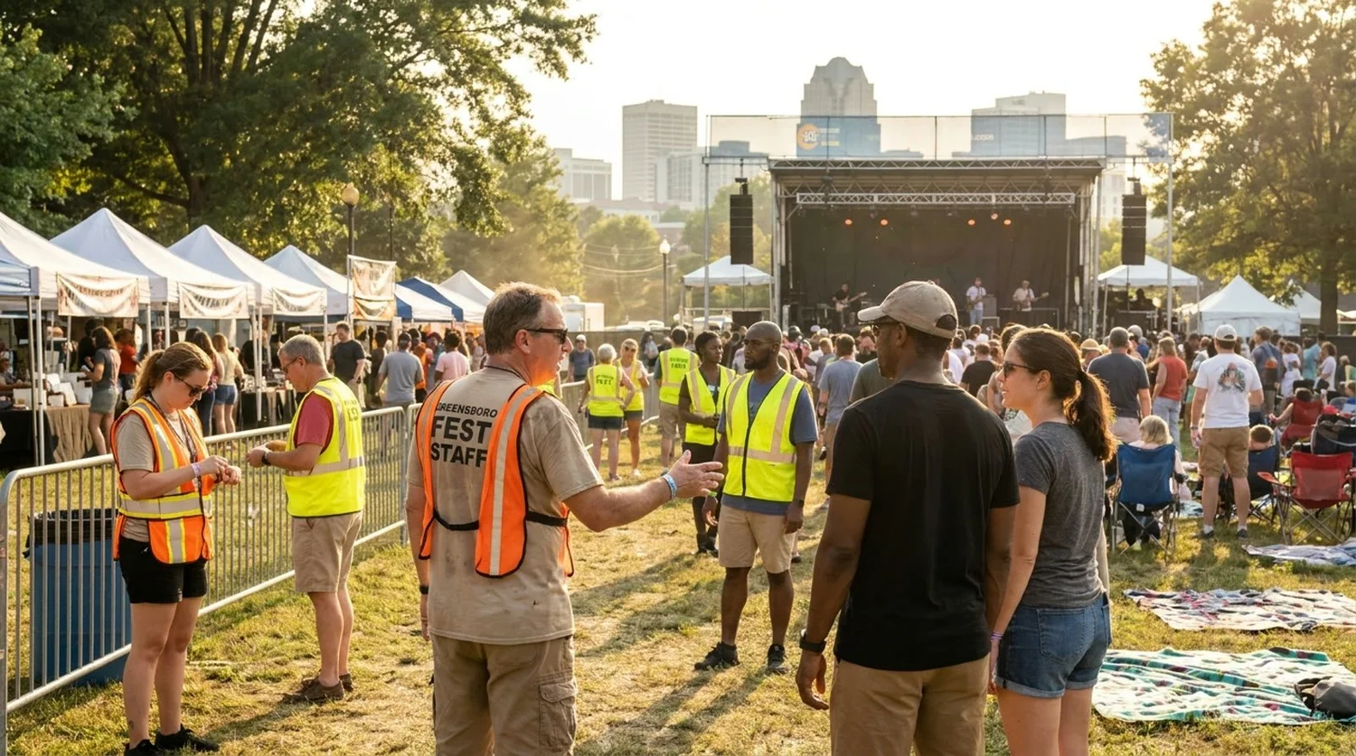 Diverse event types requiring staffing in Greensboro