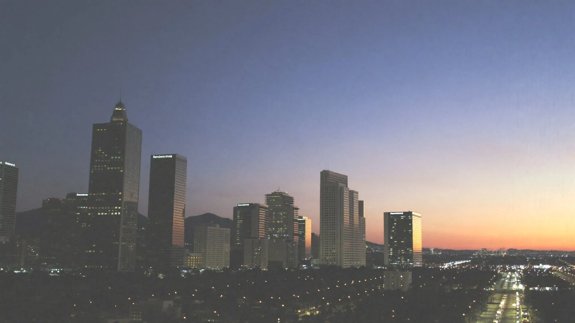 Downtown Orlando skyline at dusk