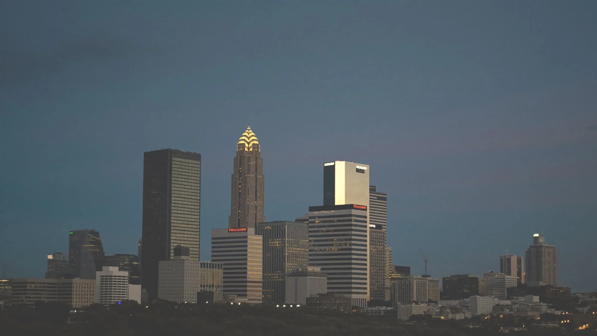 Downtown Louisville skyline at dusk