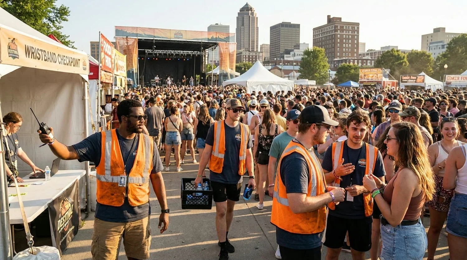 Diverse event types requiring staffing in Des Moines