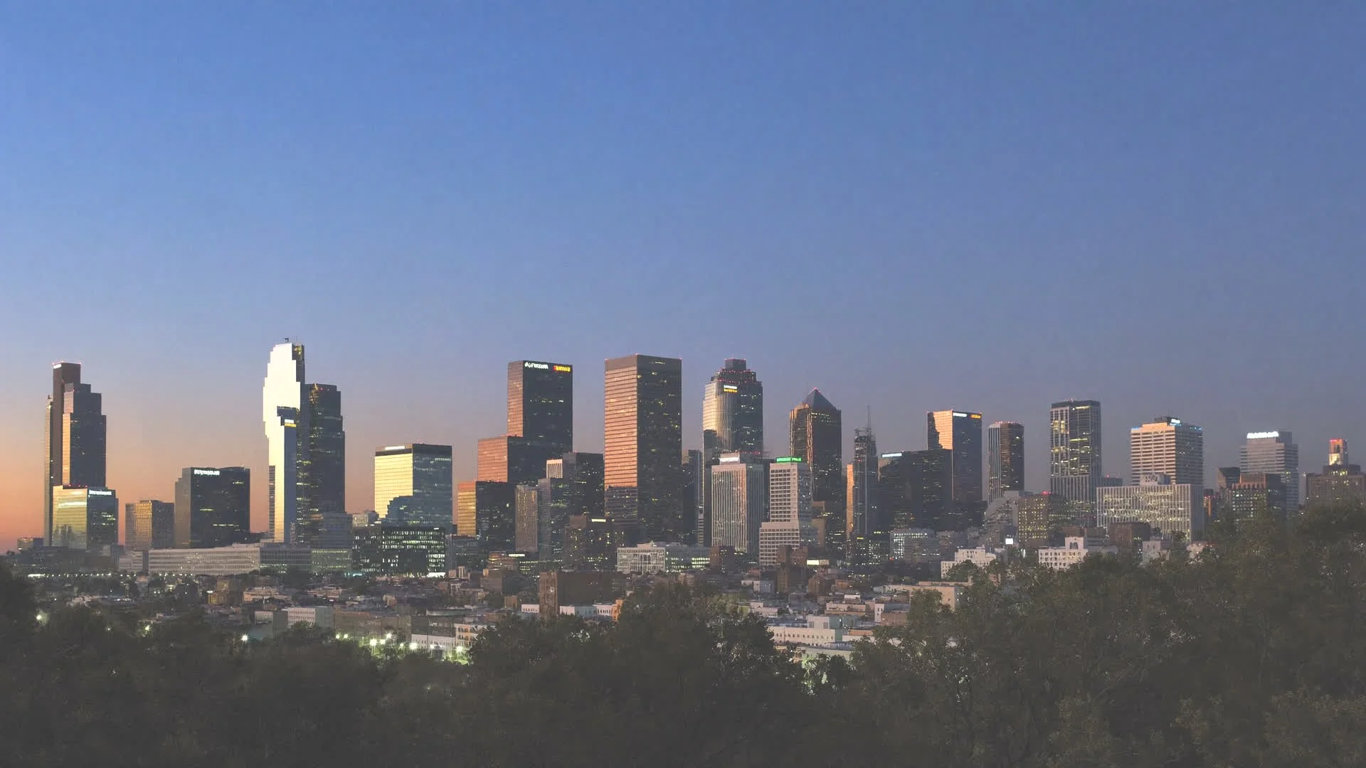 Downtown Modesto skyline at dusk