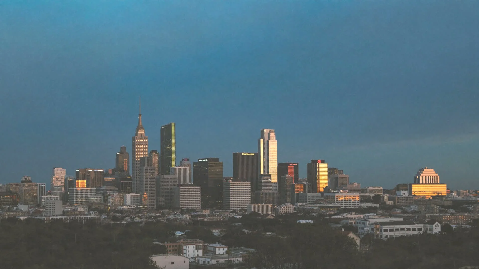 Downtown Beaumont skyline at dusk