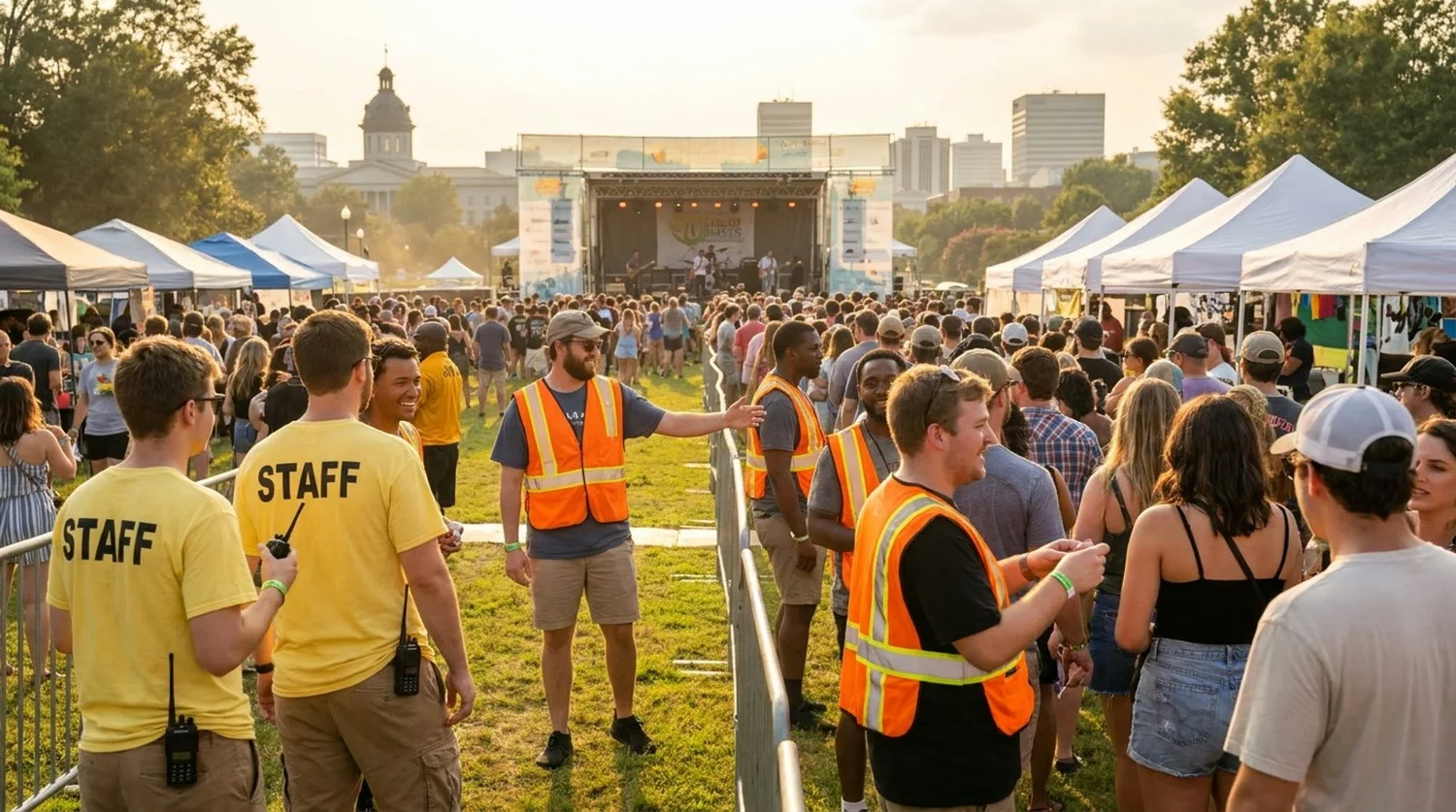 Diverse event types requiring staffing in Columbia