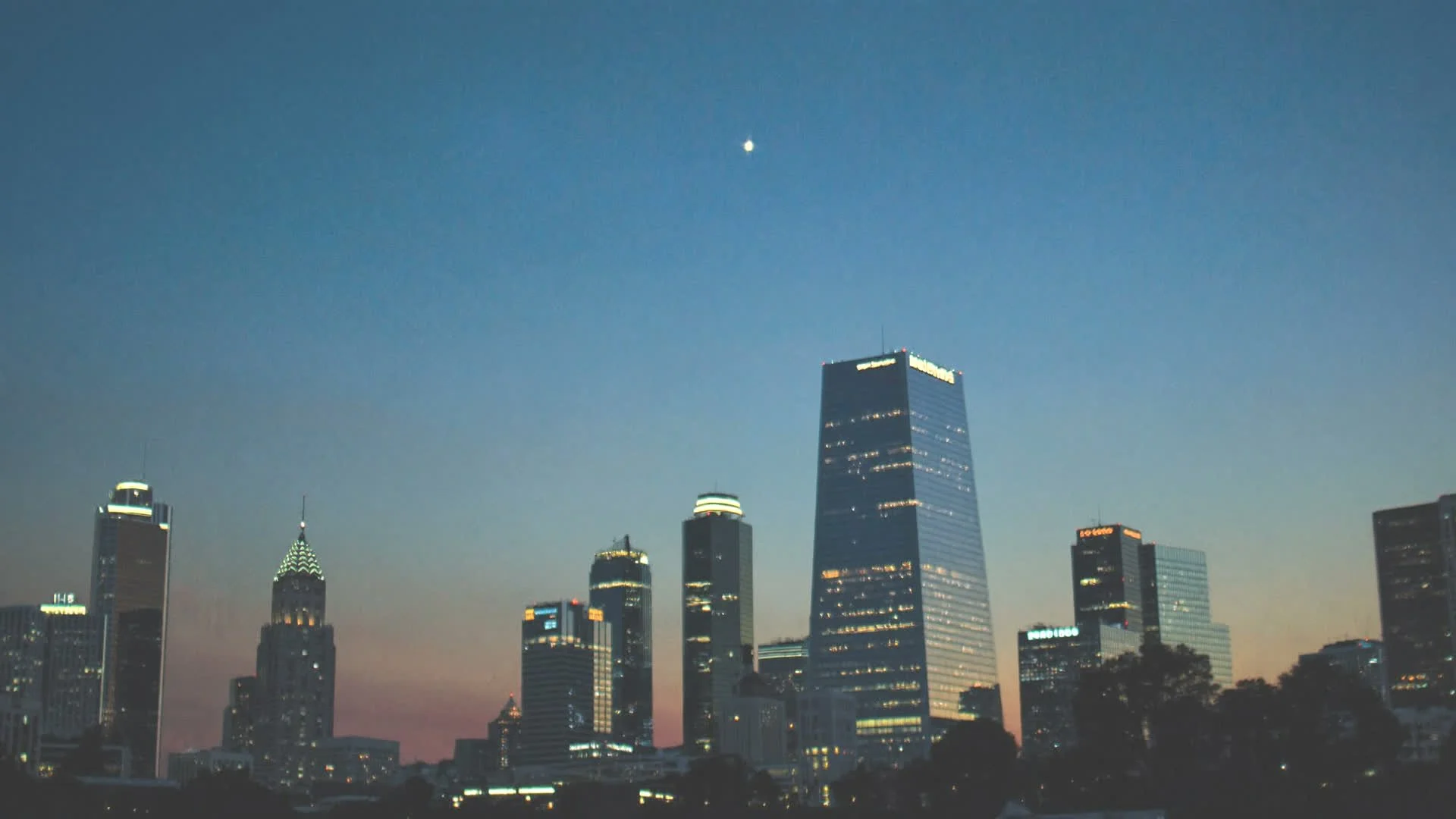 Downtown Lake Charles skyline at dusk