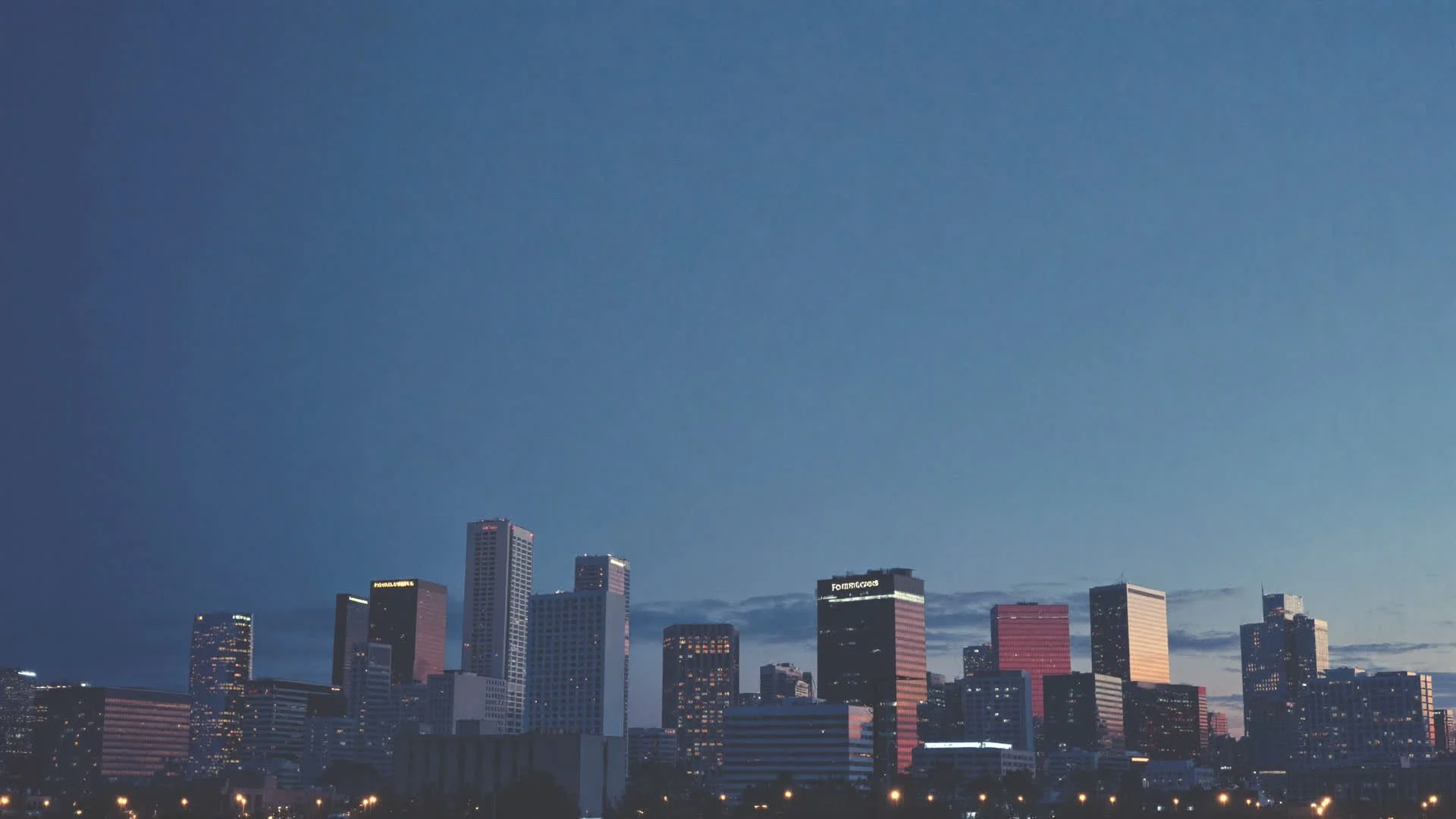 Downtown Fort Collins skyline at dusk