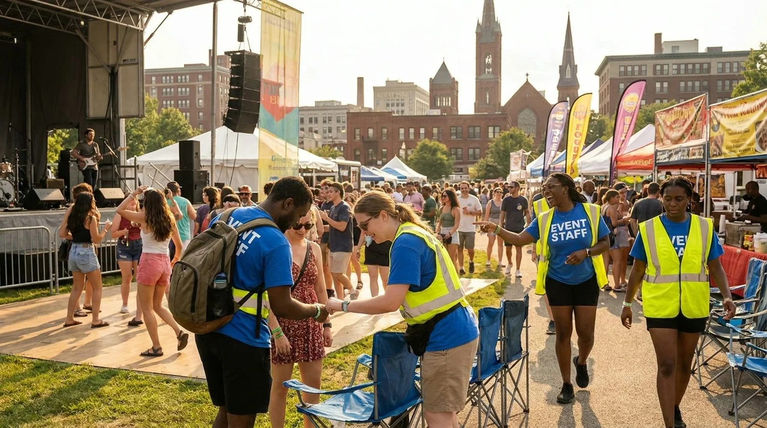 Diverse event types requiring staffing in Worcester