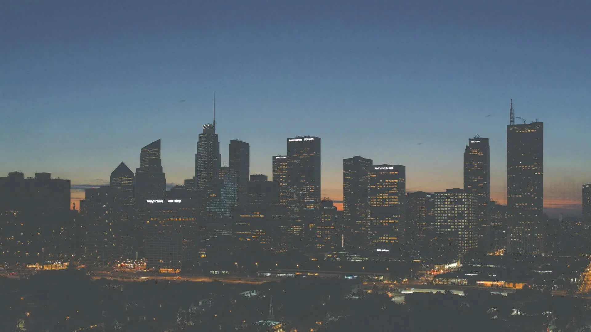 Downtown Springfield skyline at dusk