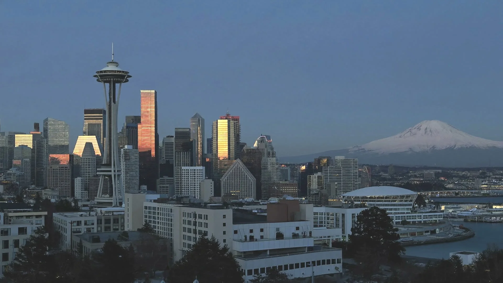 Downtown Seattle skyline at dusk