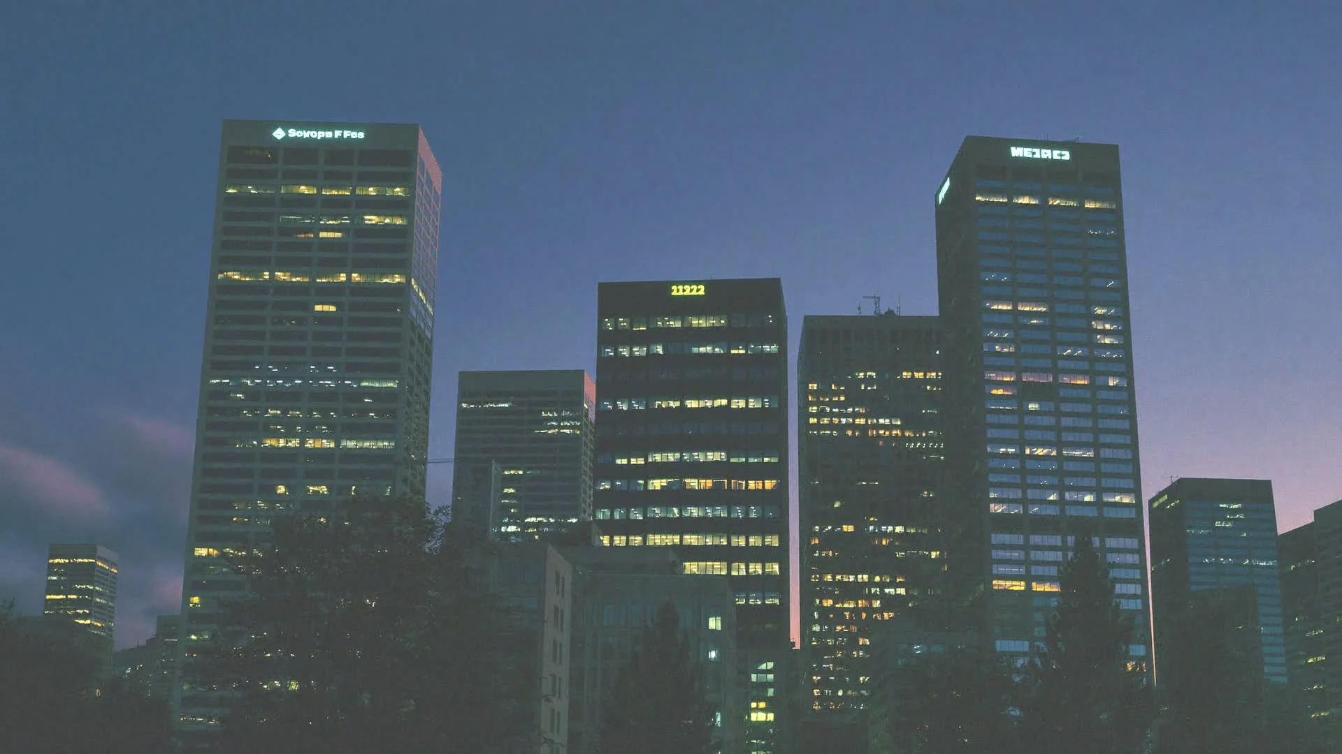 Downtown Santa Fe skyline at dusk