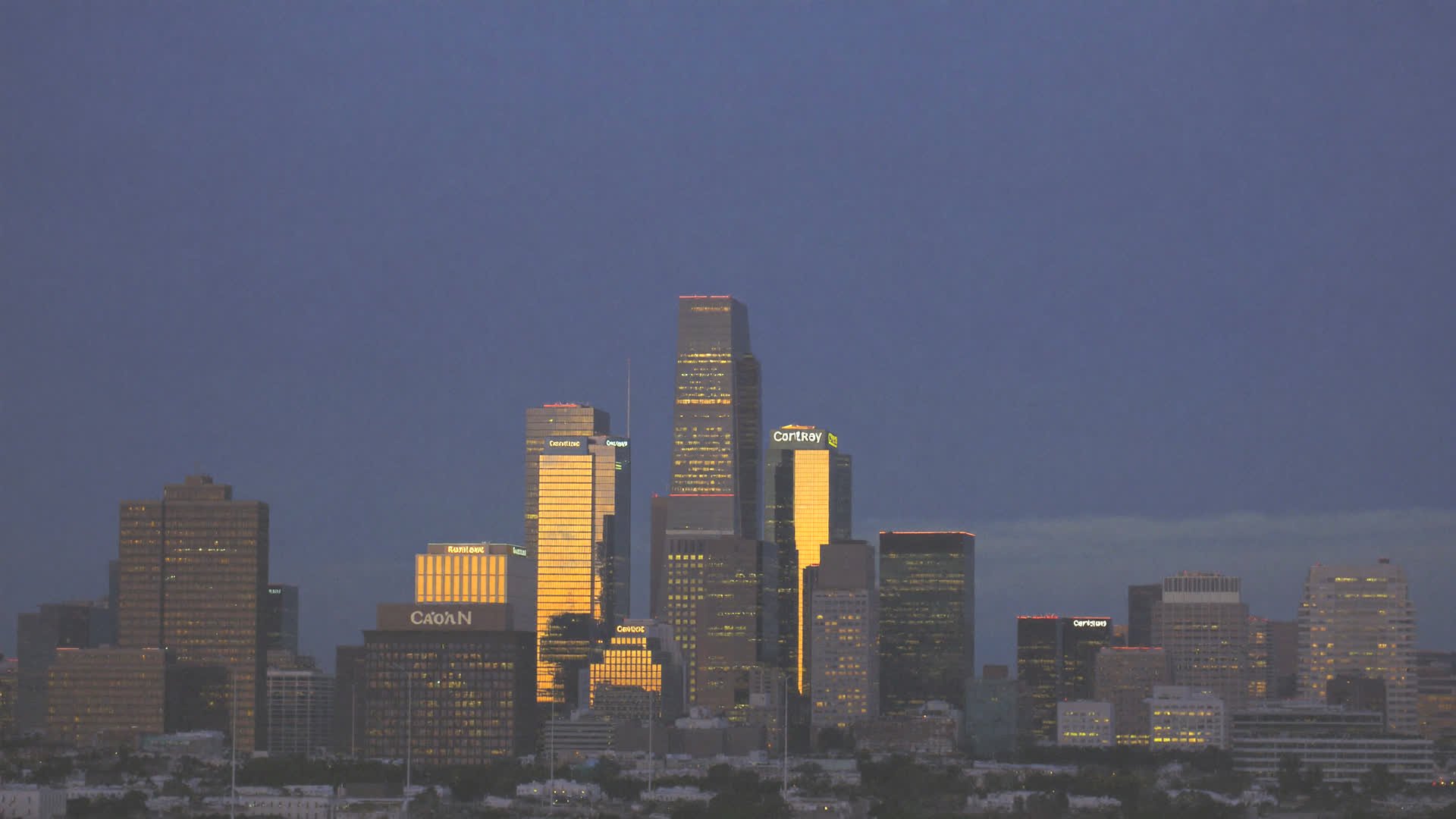 Downtown Carrollton skyline at dusk