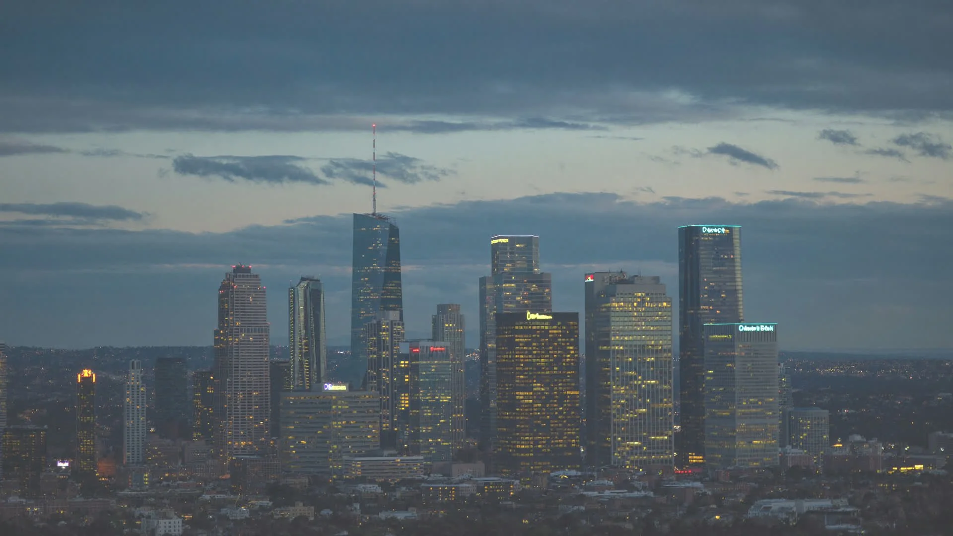Downtown Denton skyline at dusk