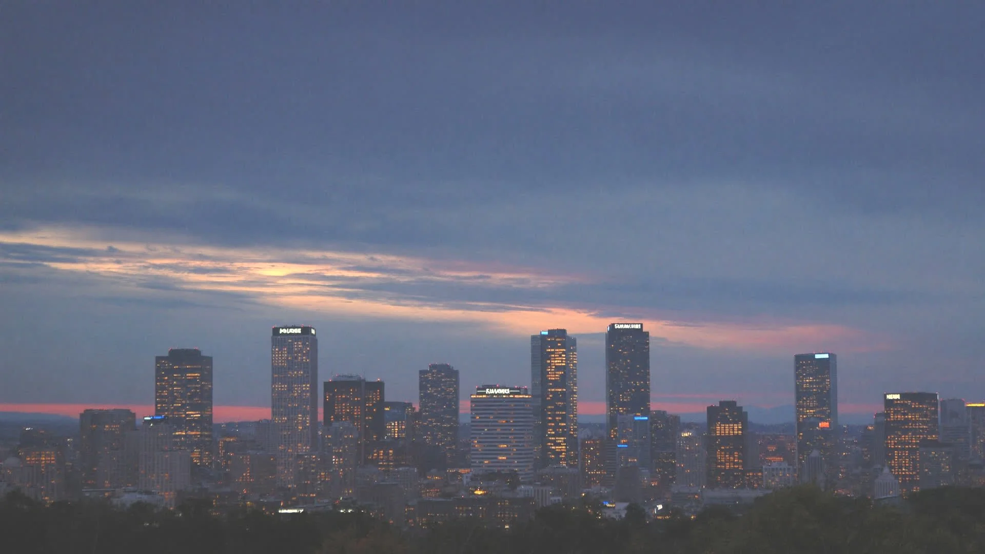 Downtown Idaho Falls skyline at dusk