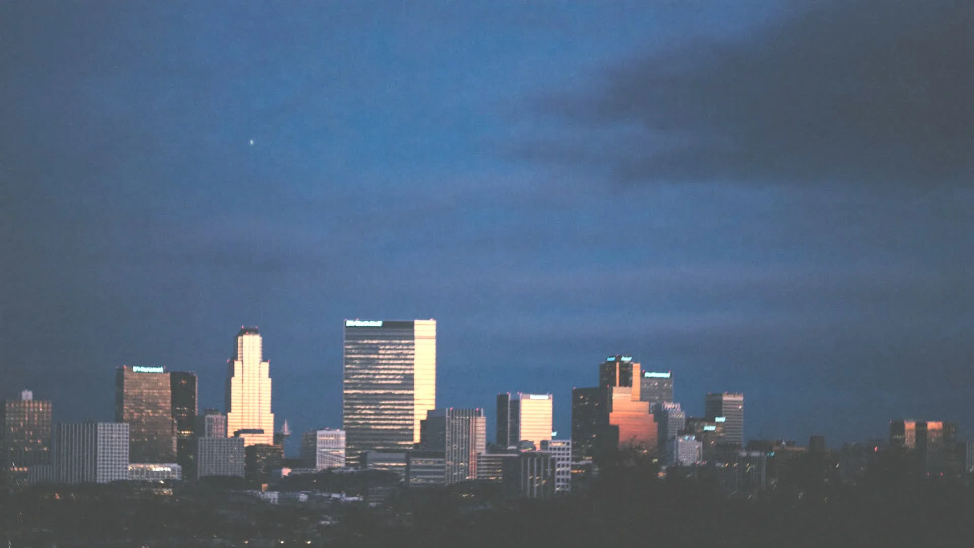 Downtown Riverside skyline at dusk