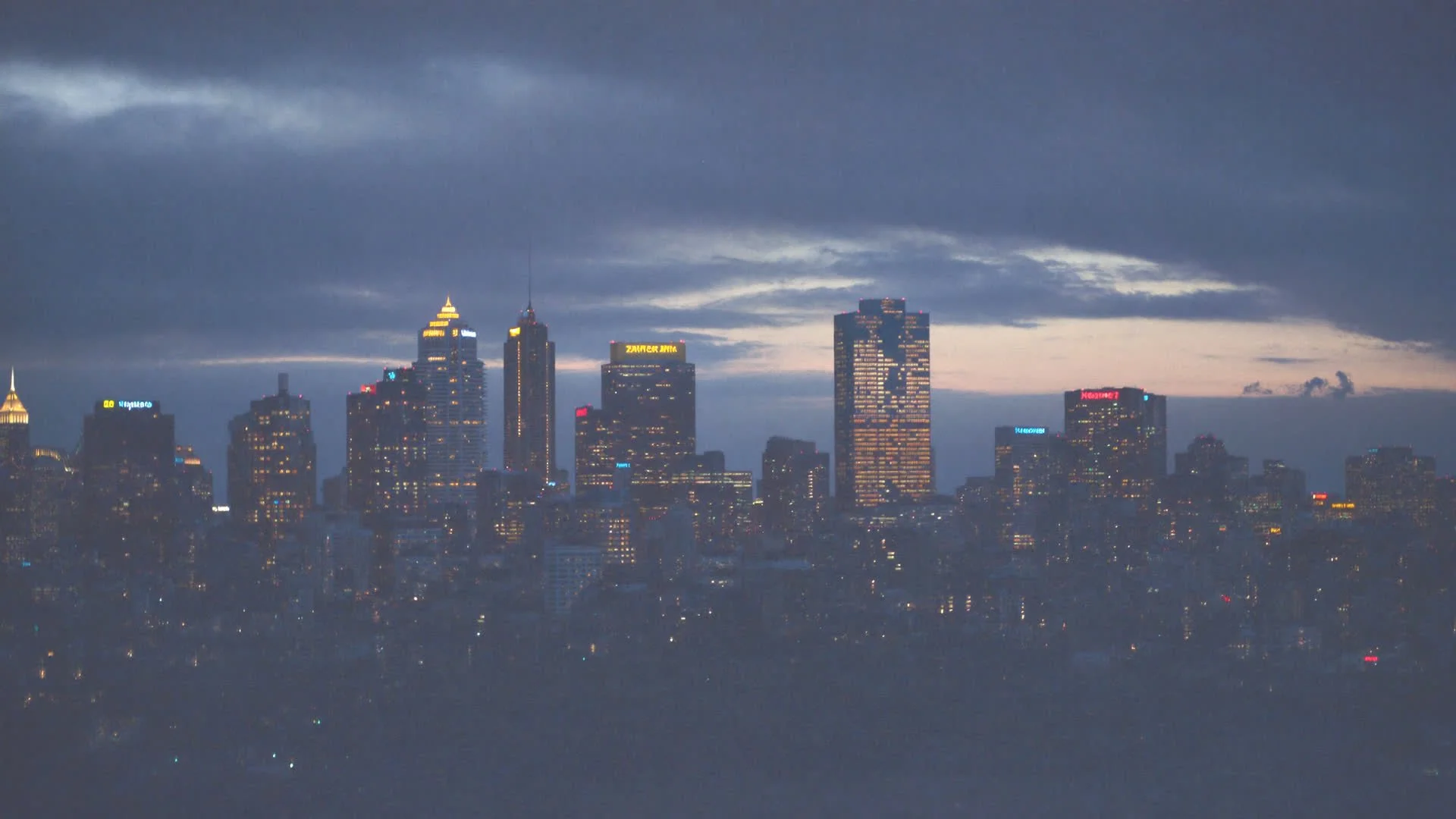 Downtown Kent skyline at dusk