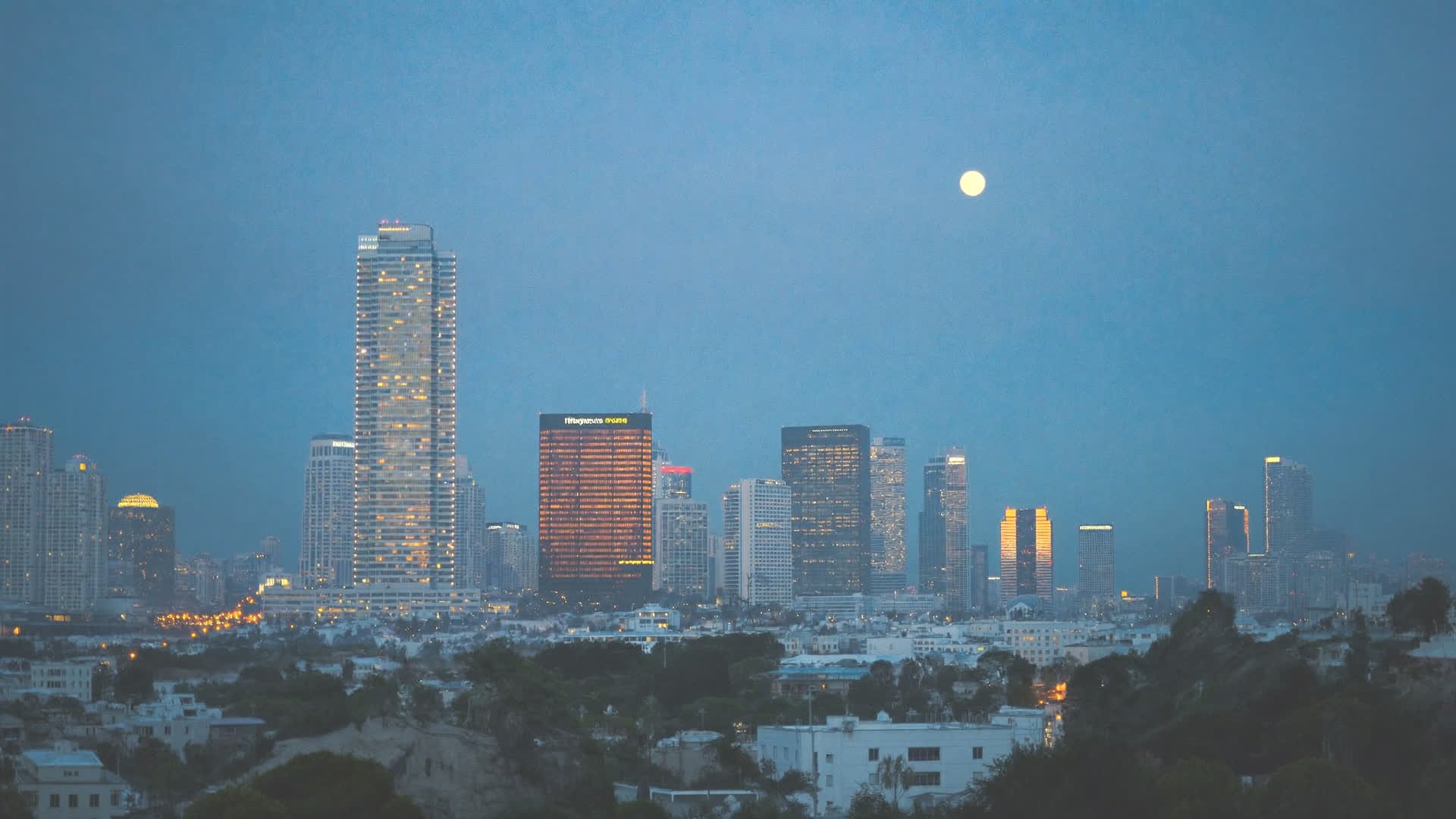 Downtown Hollywood skyline at dusk