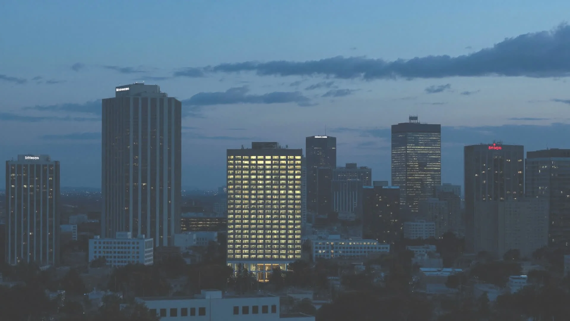 Downtown Irvine skyline at dusk