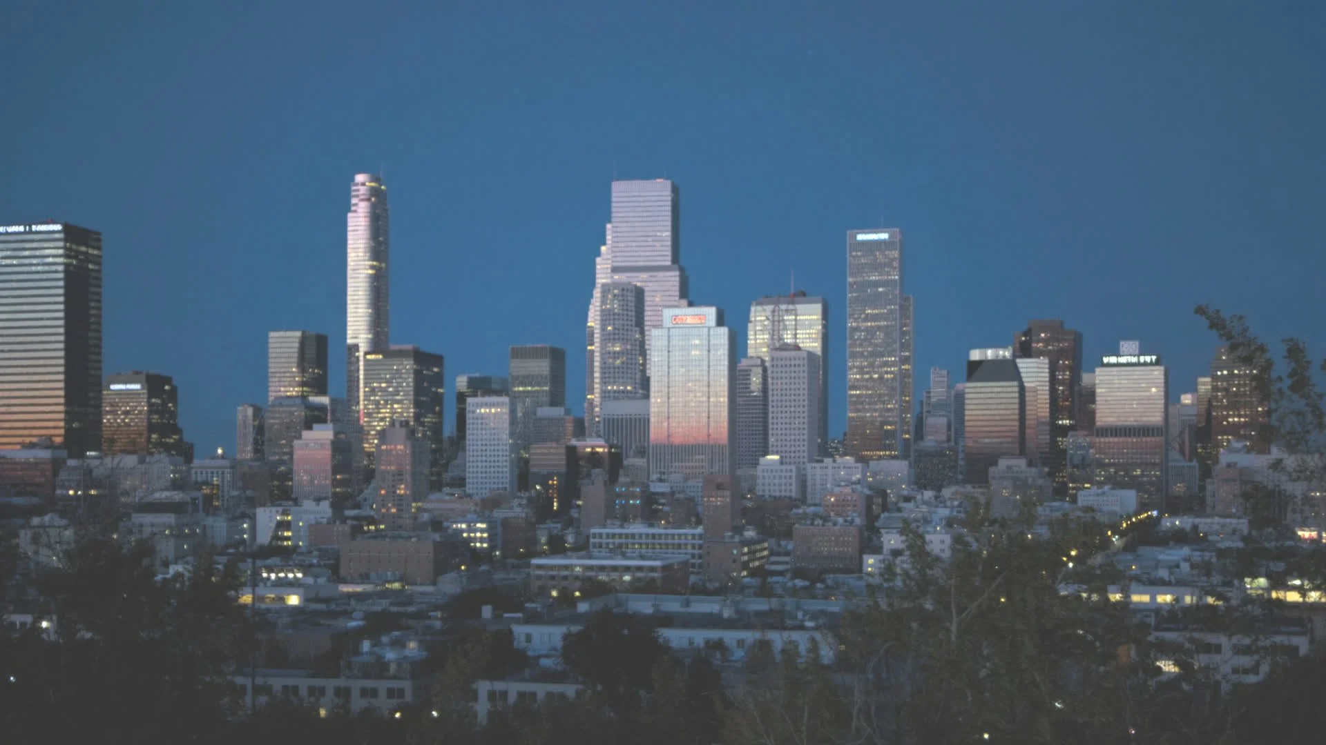 Downtown Ann Arbor skyline at dusk