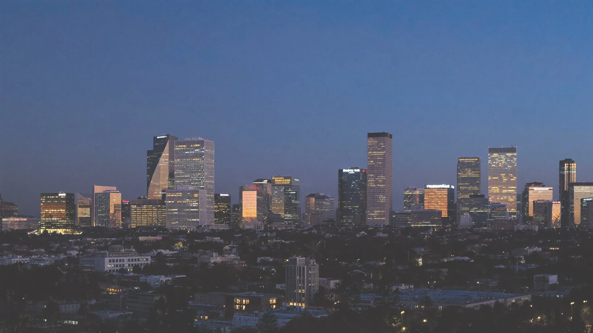 Downtown Fullerton skyline at dusk