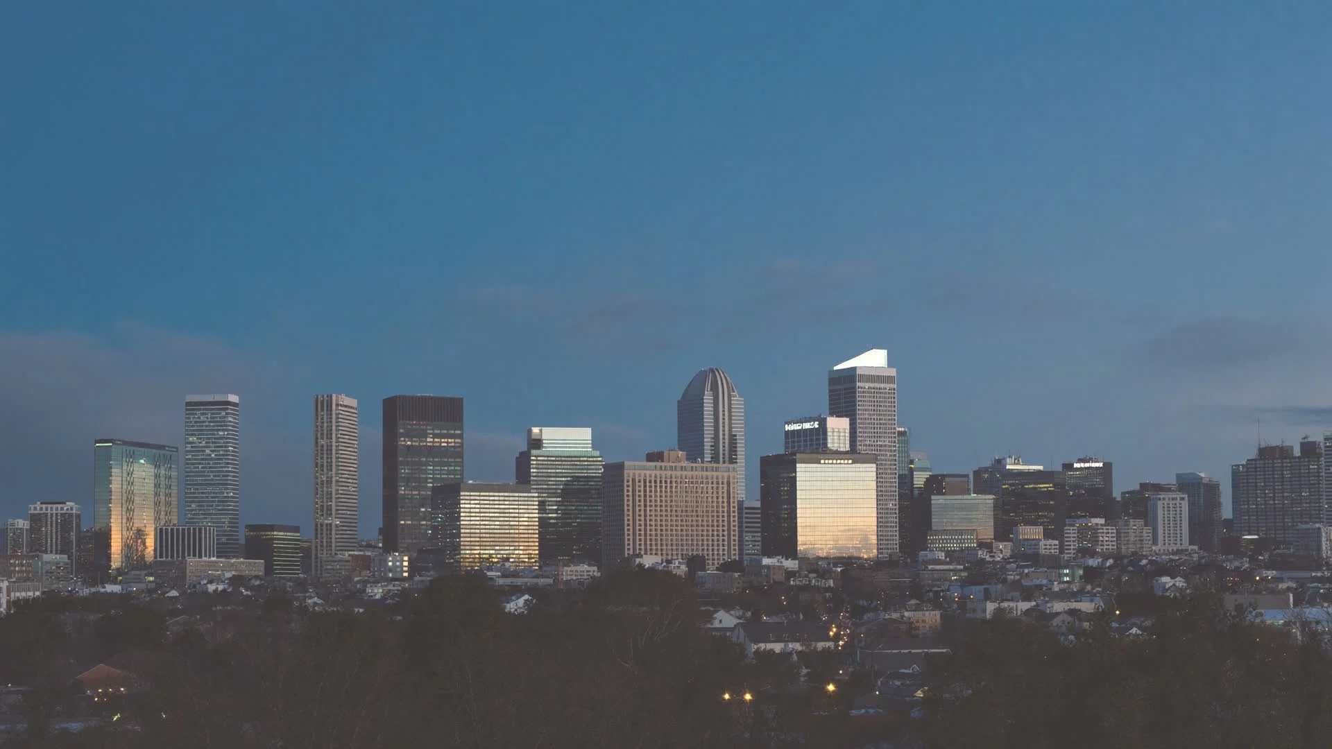 Downtown Cedar Rapids skyline at dusk