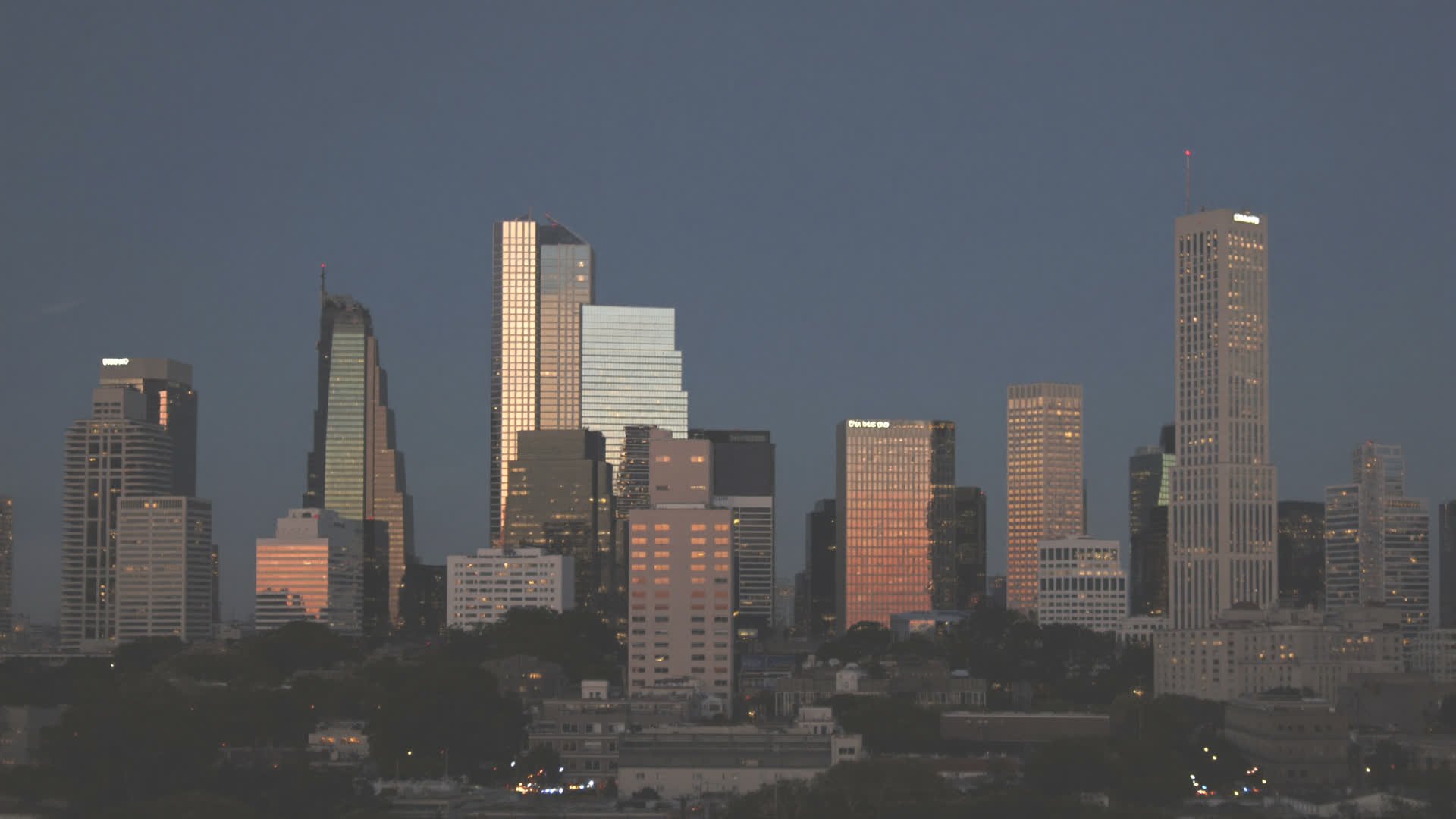 Downtown Sterling Heights skyline at dusk
