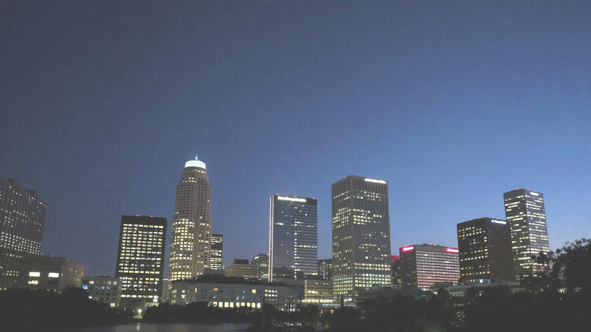 Downtown Durham skyline at dusk