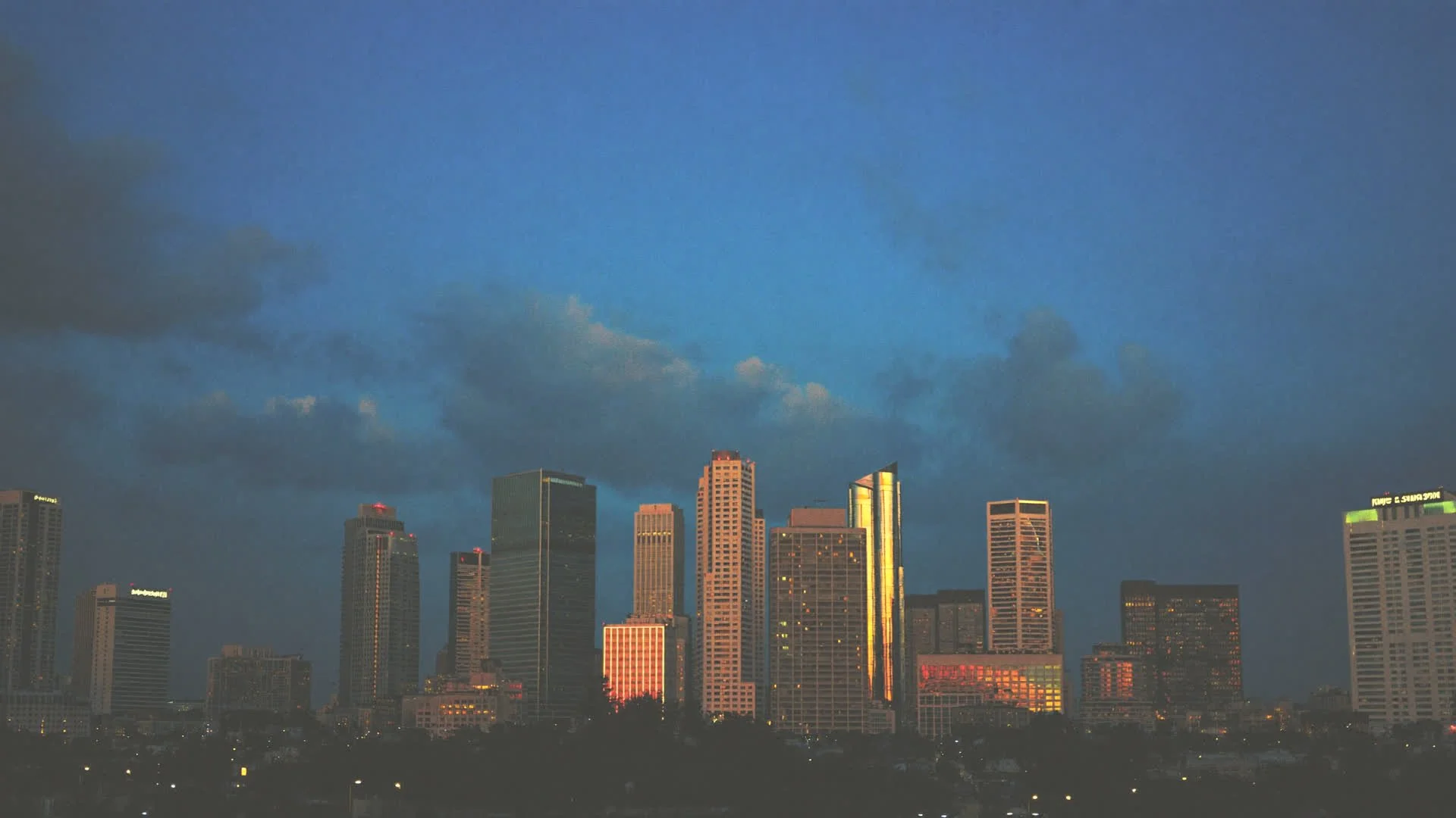 Downtown Galveston skyline at dusk