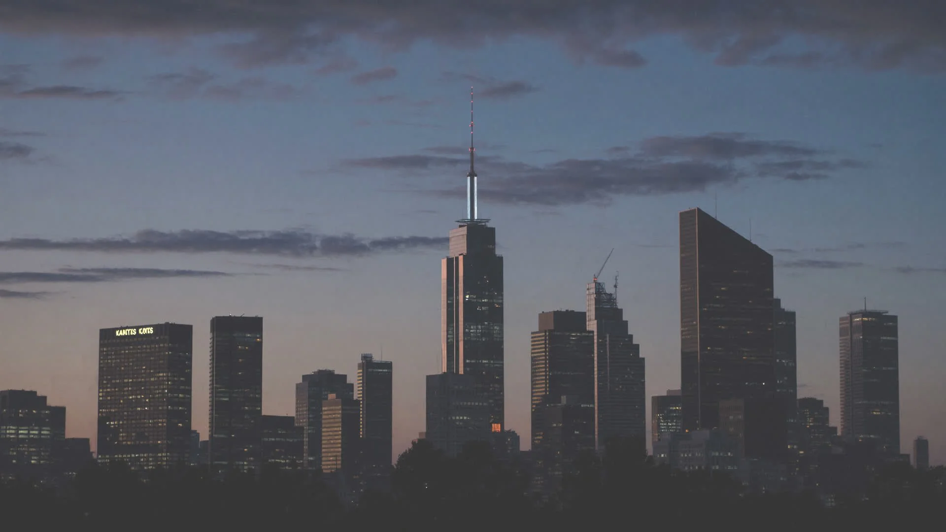 Downtown Kansas City Ks skyline at dusk