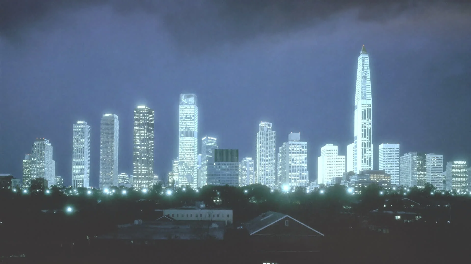 Downtown Davenport skyline at dusk
