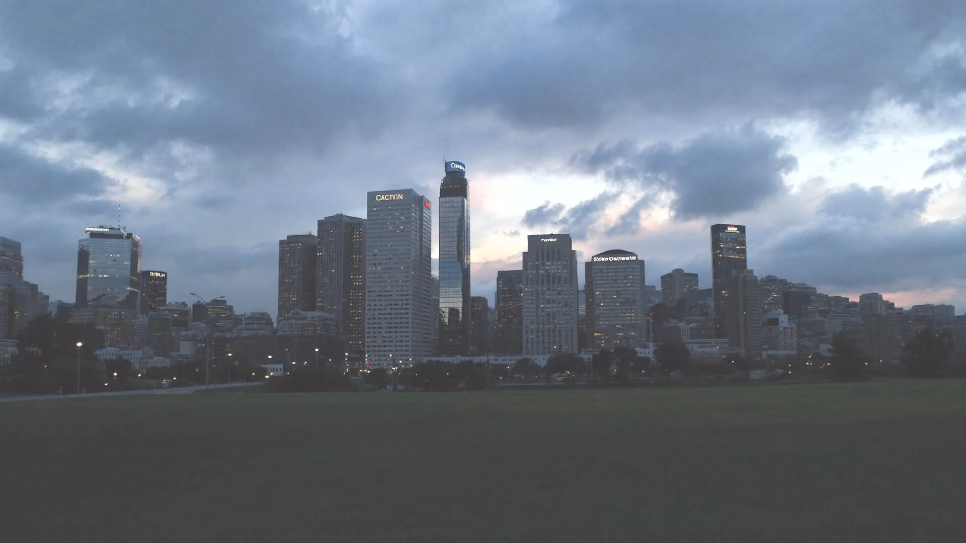 Downtown Danbury skyline at dusk