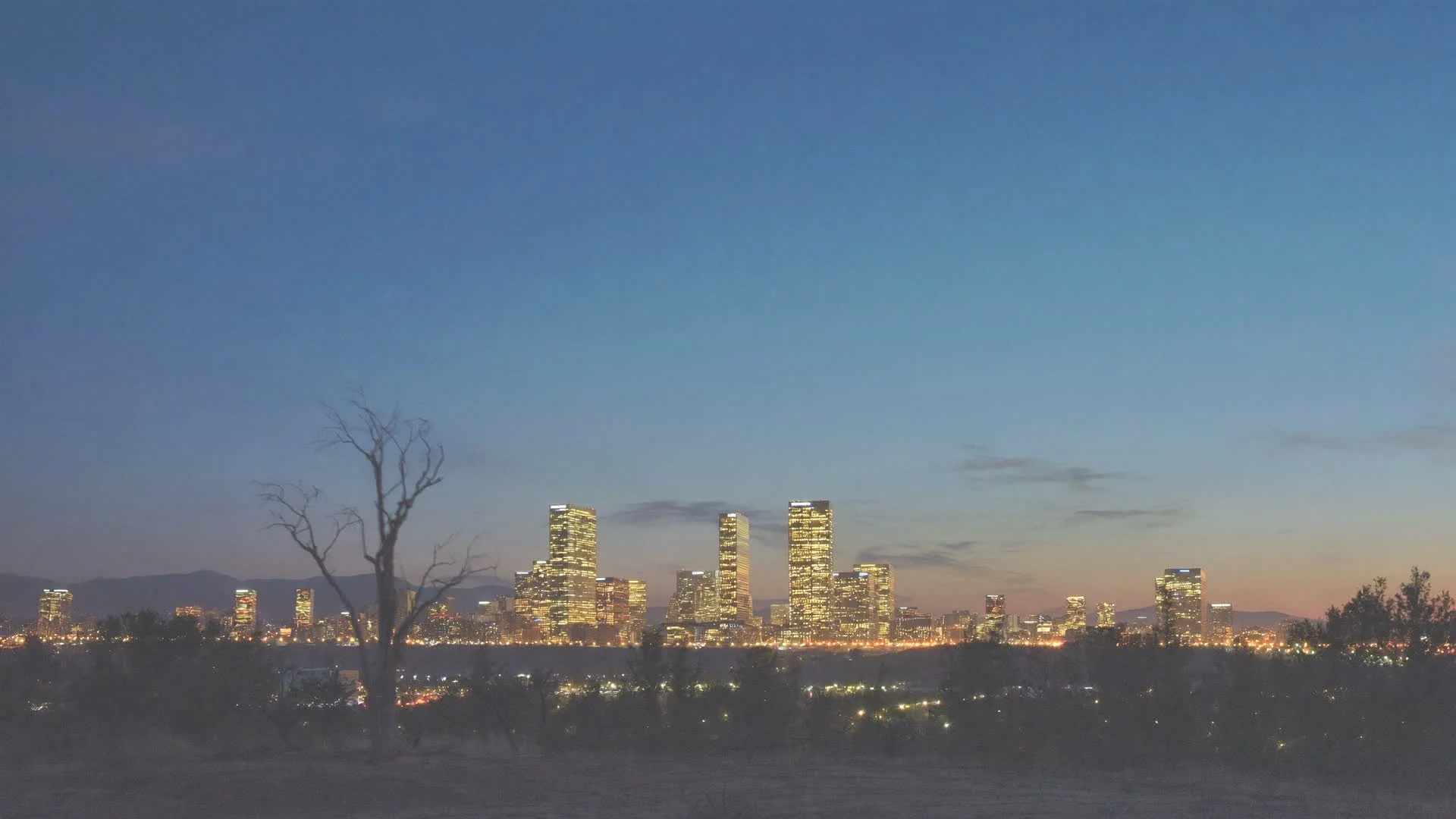 Downtown Palmdale skyline at dusk