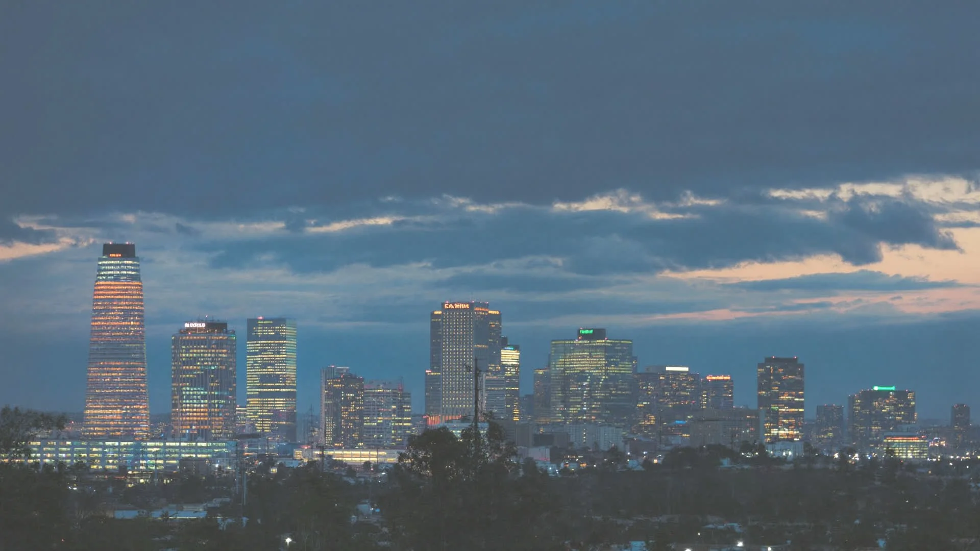 Downtown Santa Rosa skyline at dusk