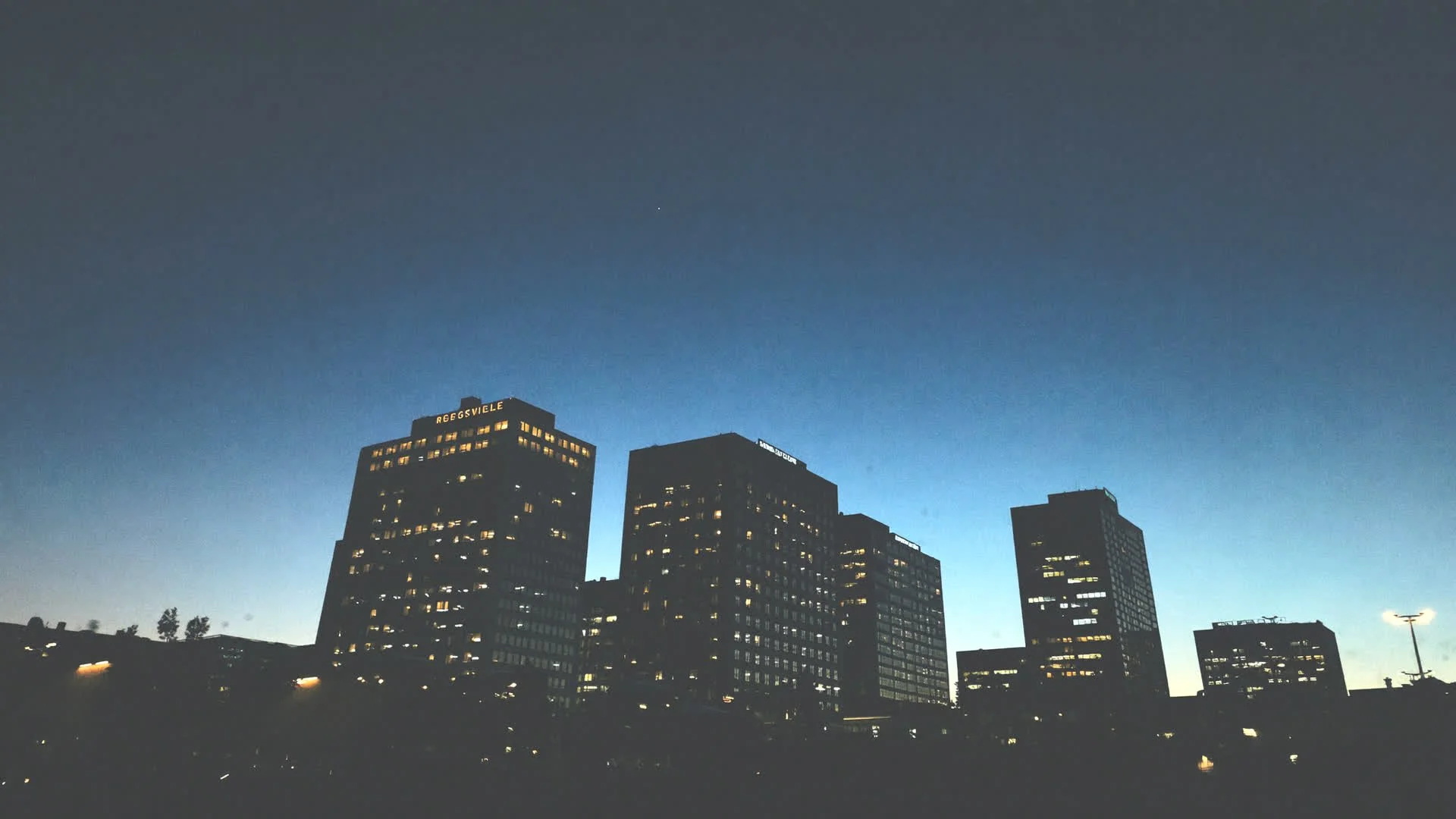 Downtown Roseville skyline at dusk