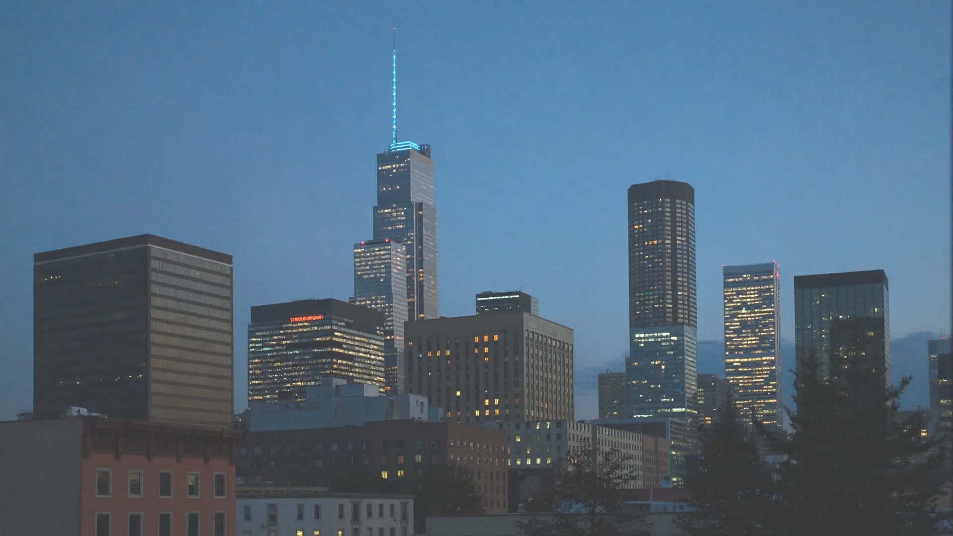 Downtown Fort Wayne skyline at dusk