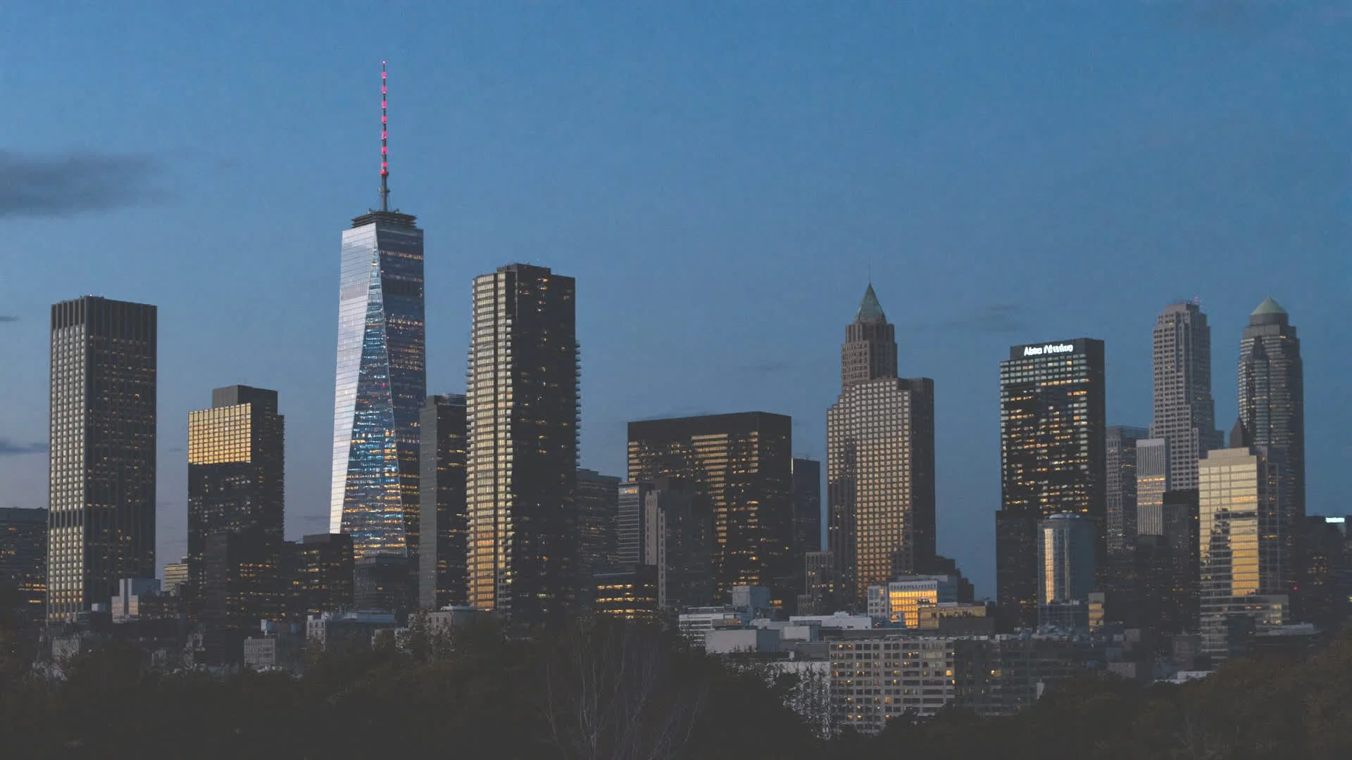 Downtown Albany skyline at dusk