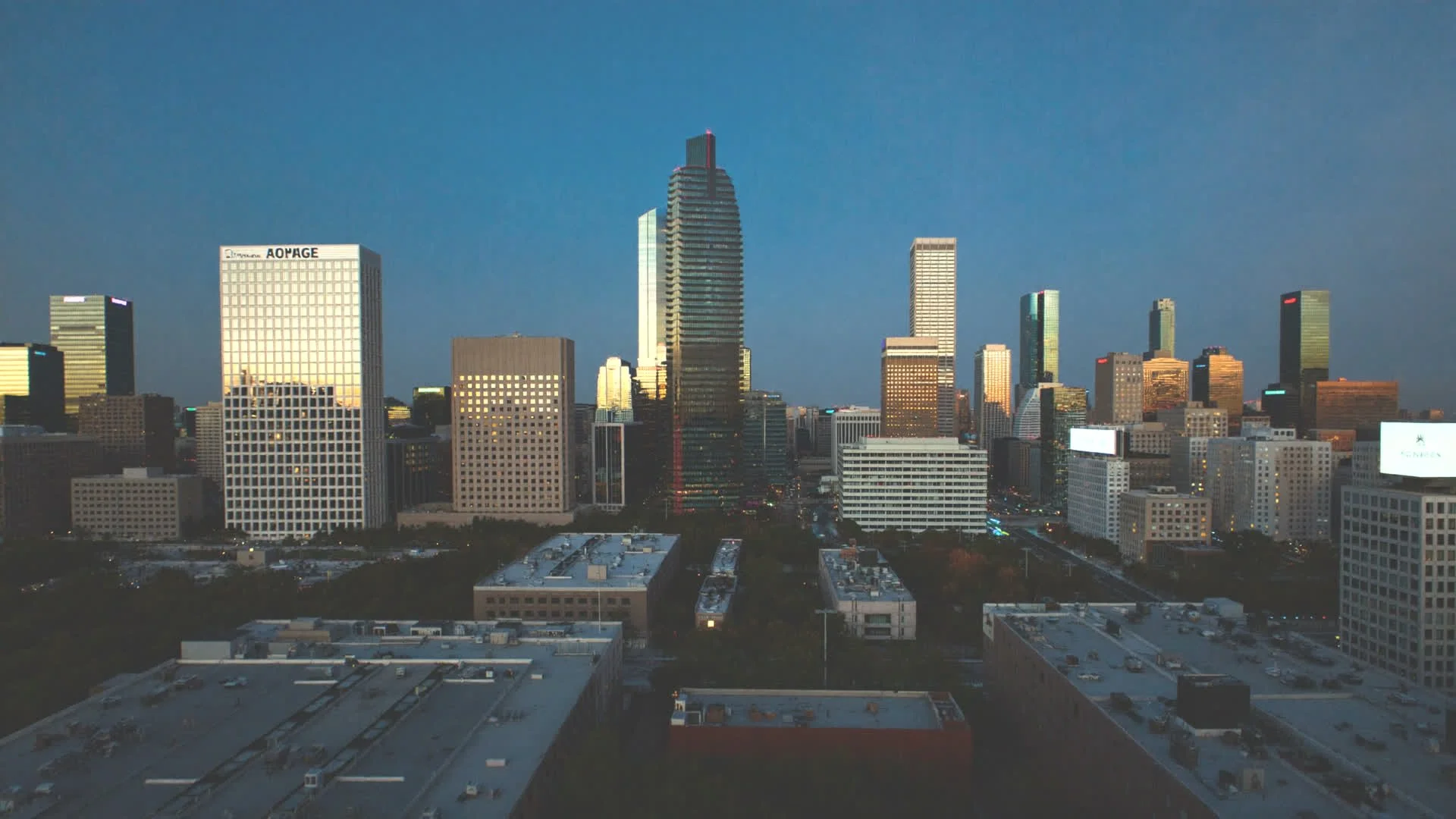 Downtown South Bend skyline at dusk