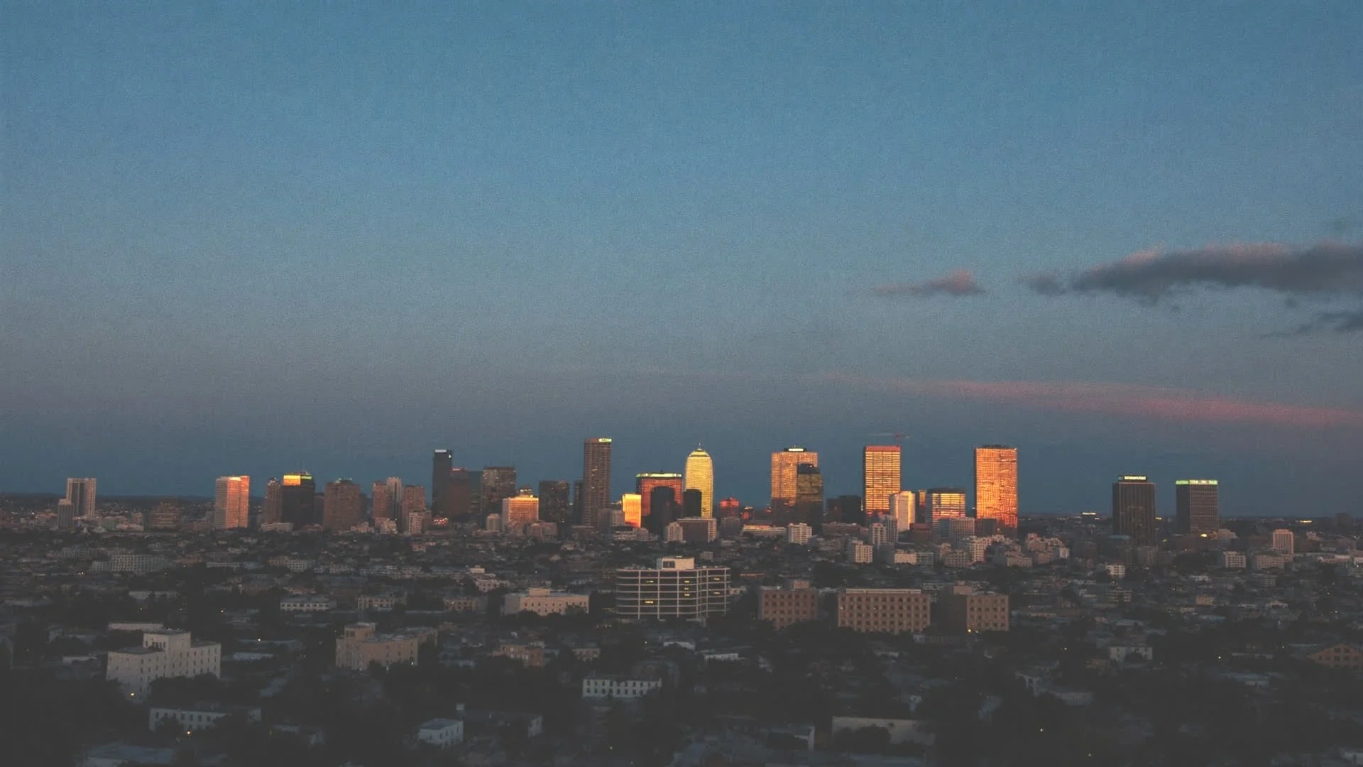 Downtown Shreveport skyline at dusk