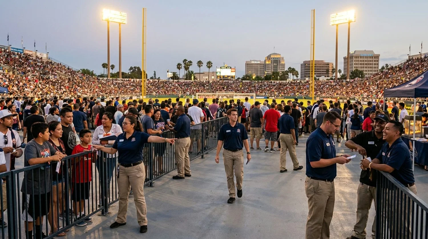 Large event venue requiring professional staffing in Santa Ana