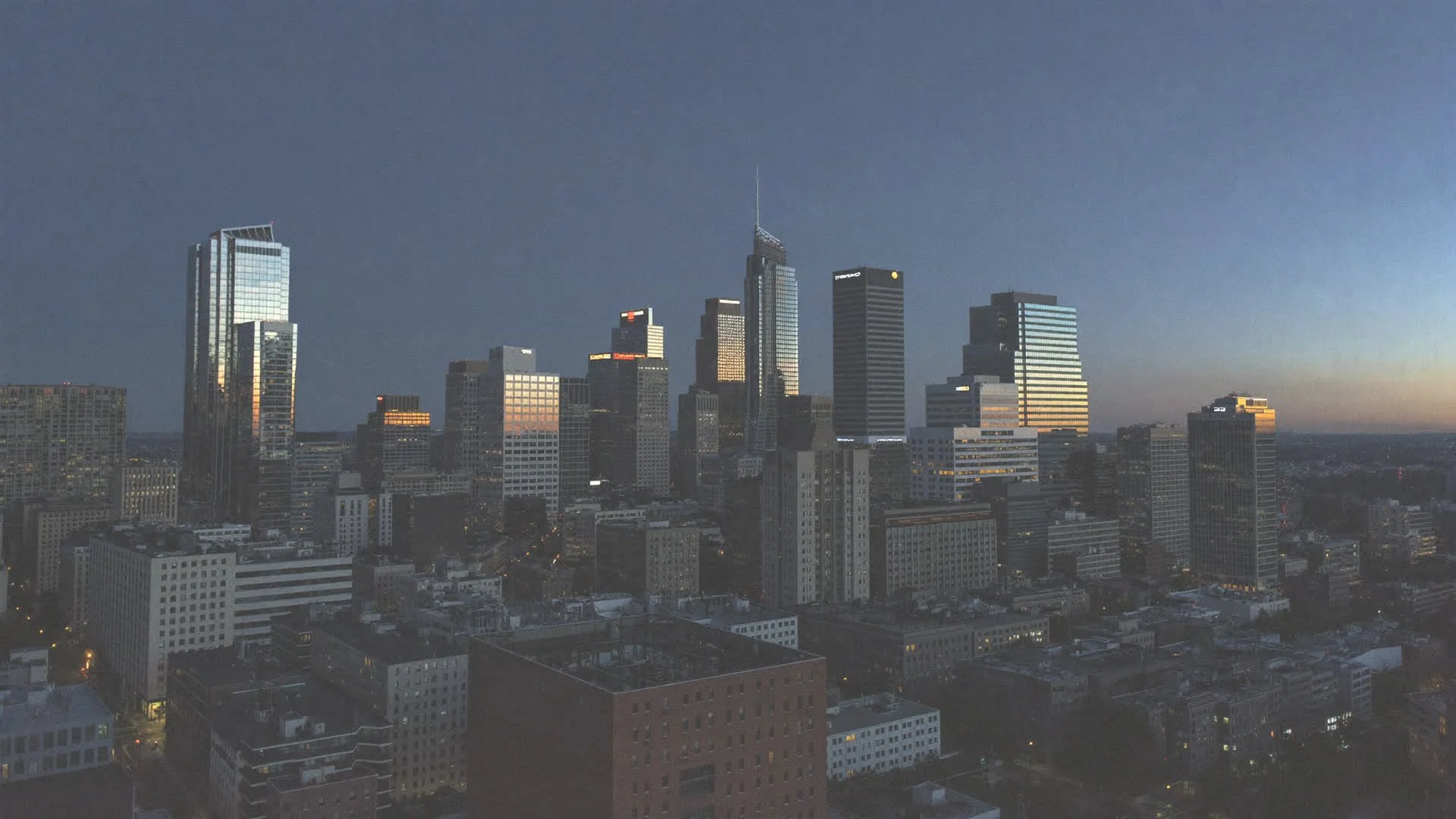 Downtown Mankato skyline at dusk