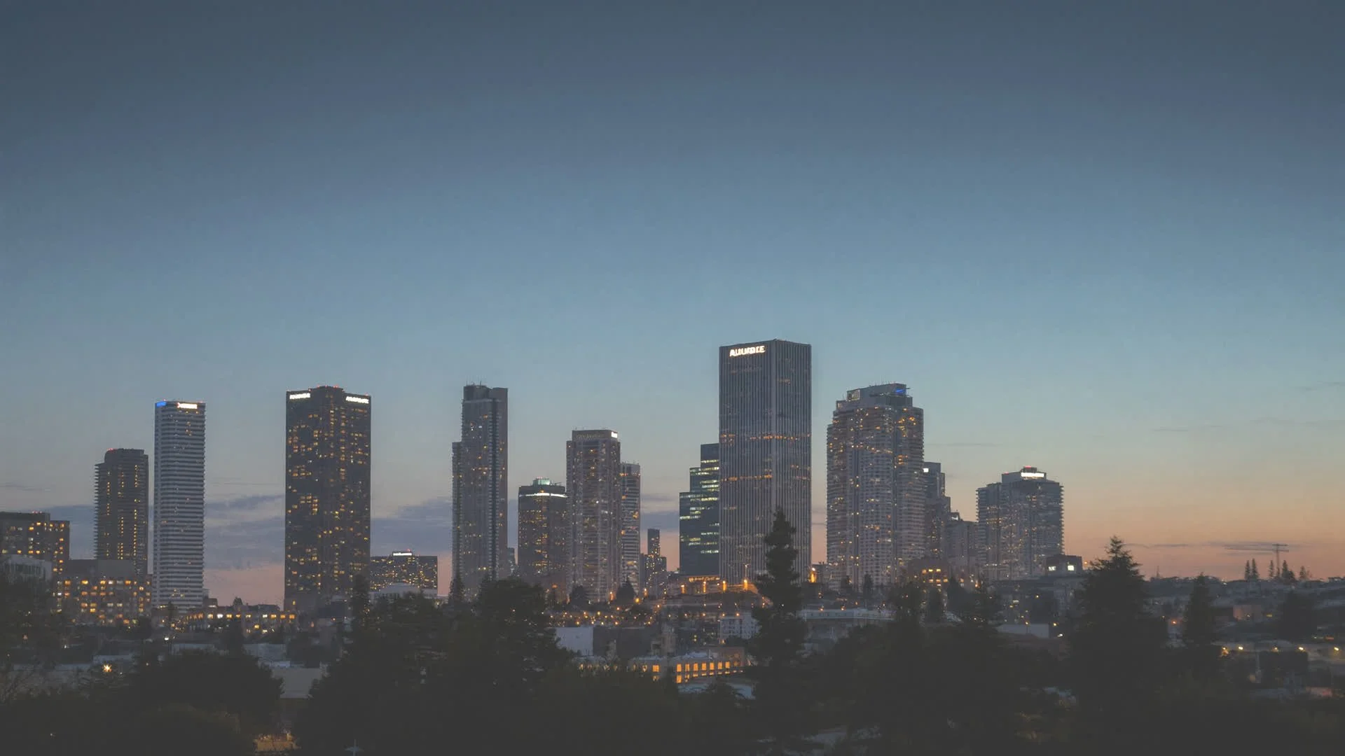 Downtown Santa Clarita skyline at dusk
