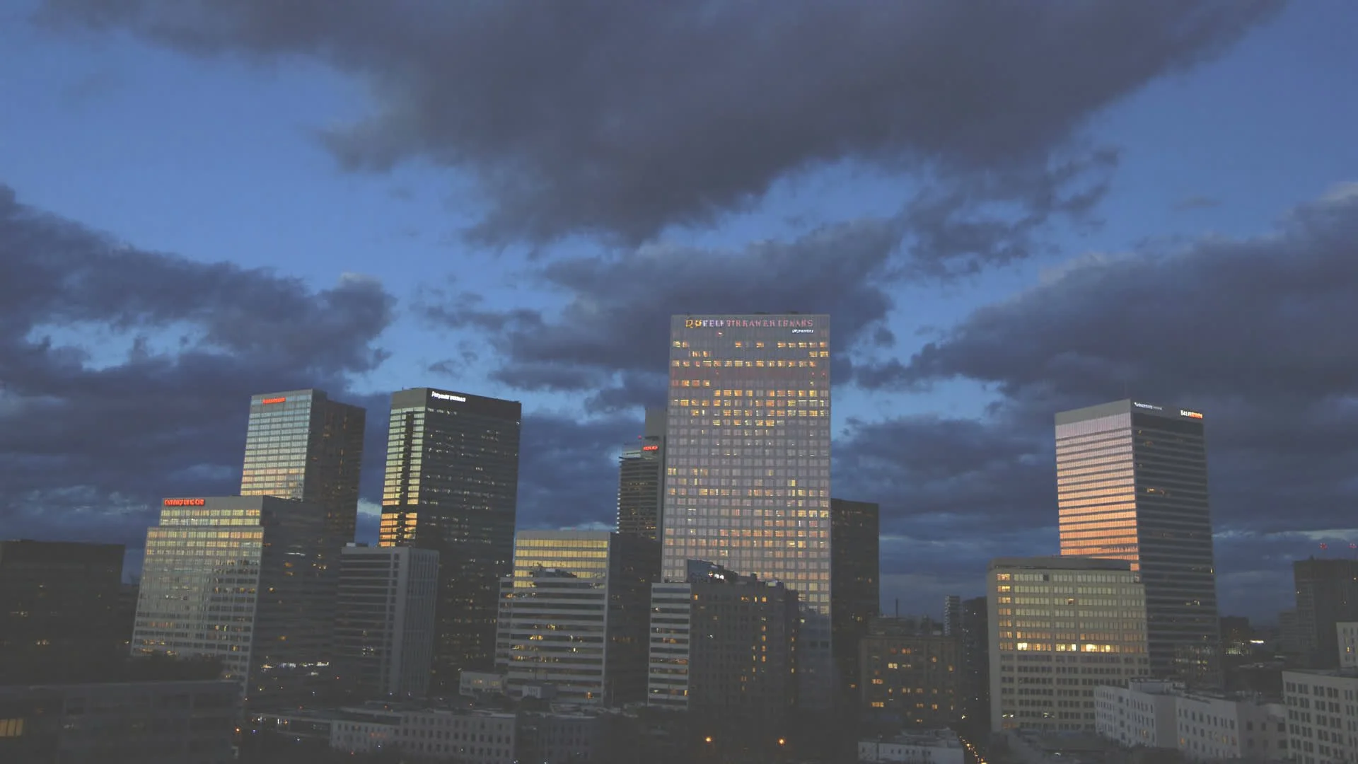Downtown Terre Haute skyline at dusk
