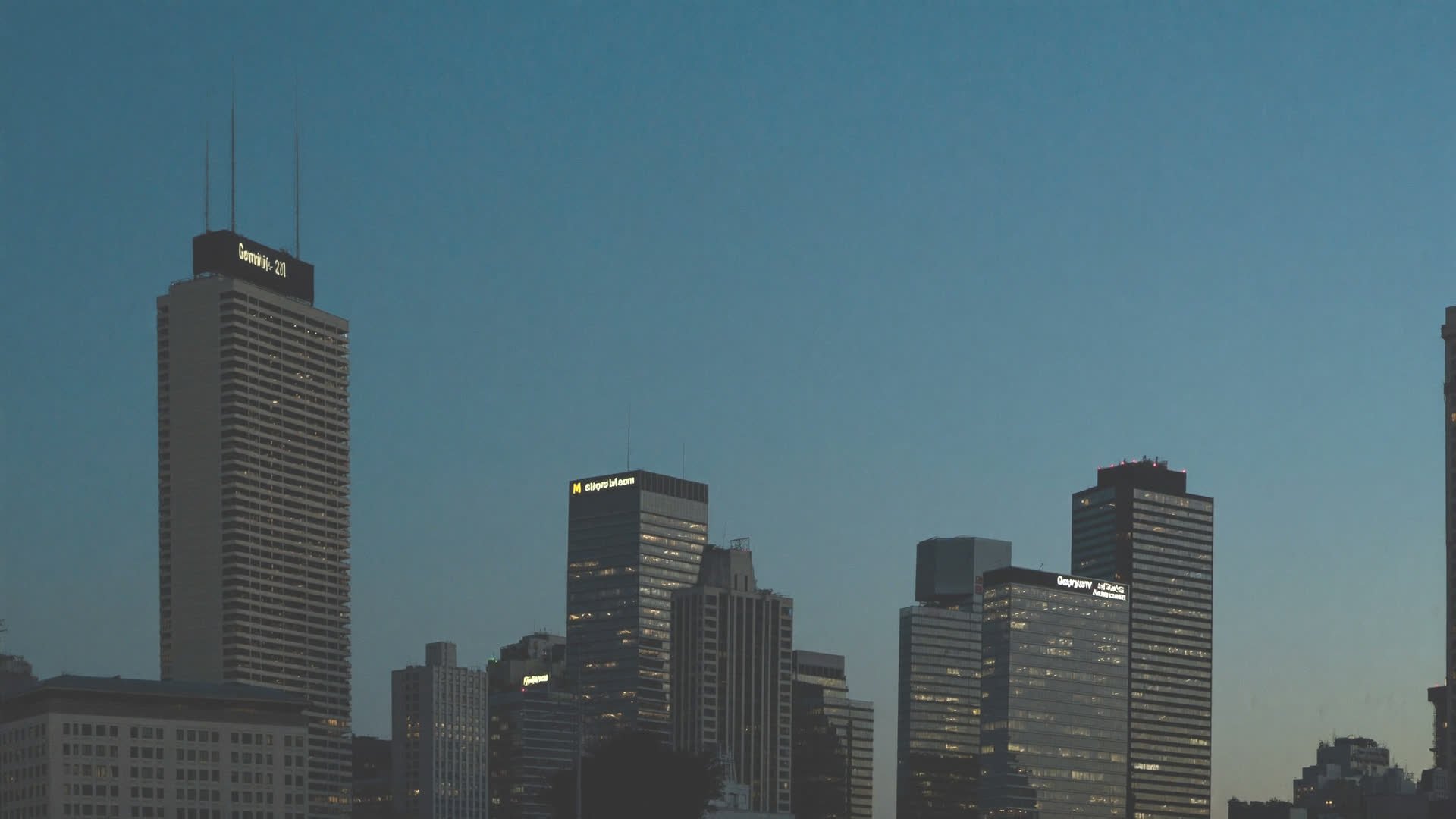 Downtown Greenwich skyline at dusk