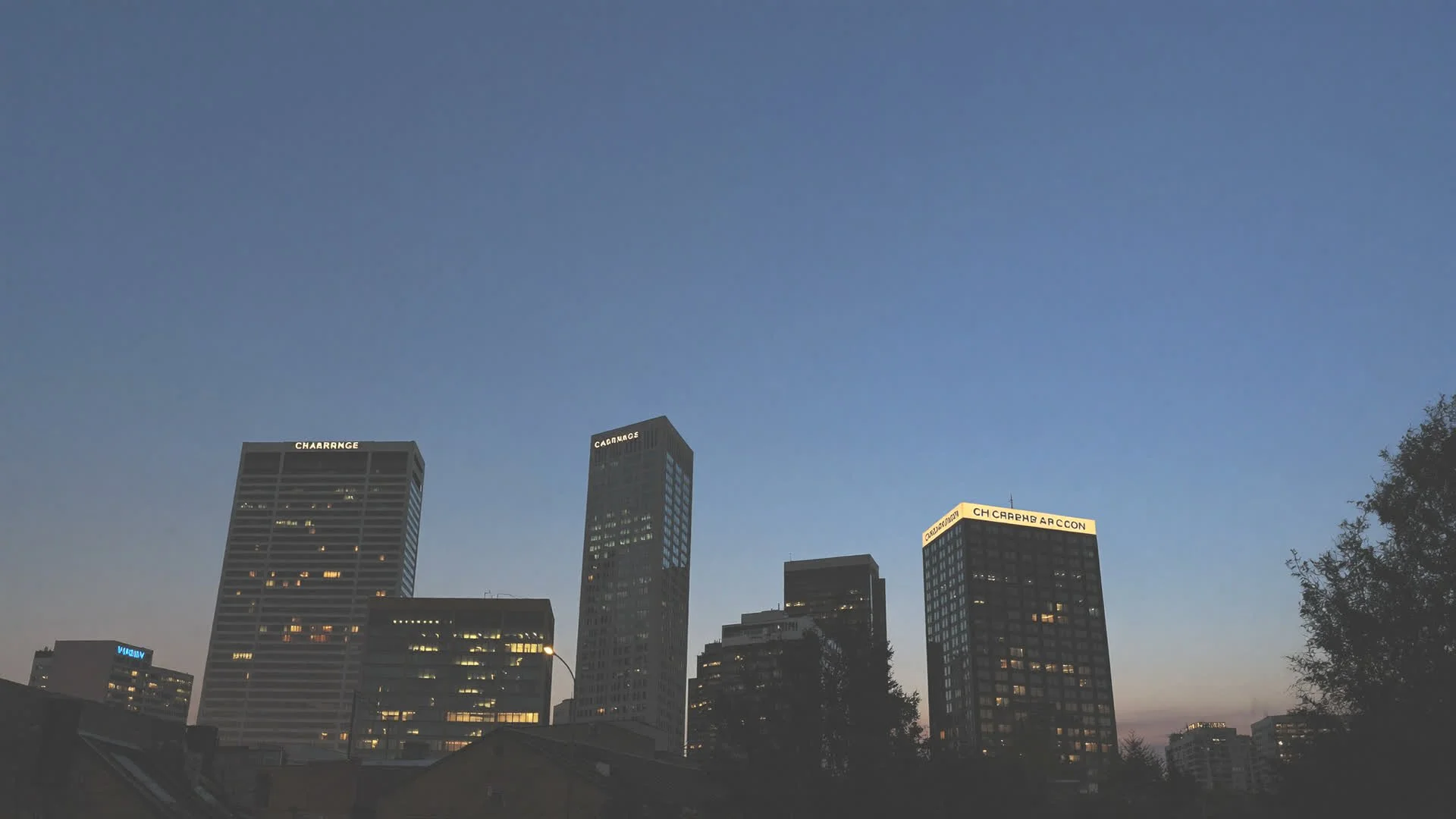Downtown Charleston Wv skyline at dusk