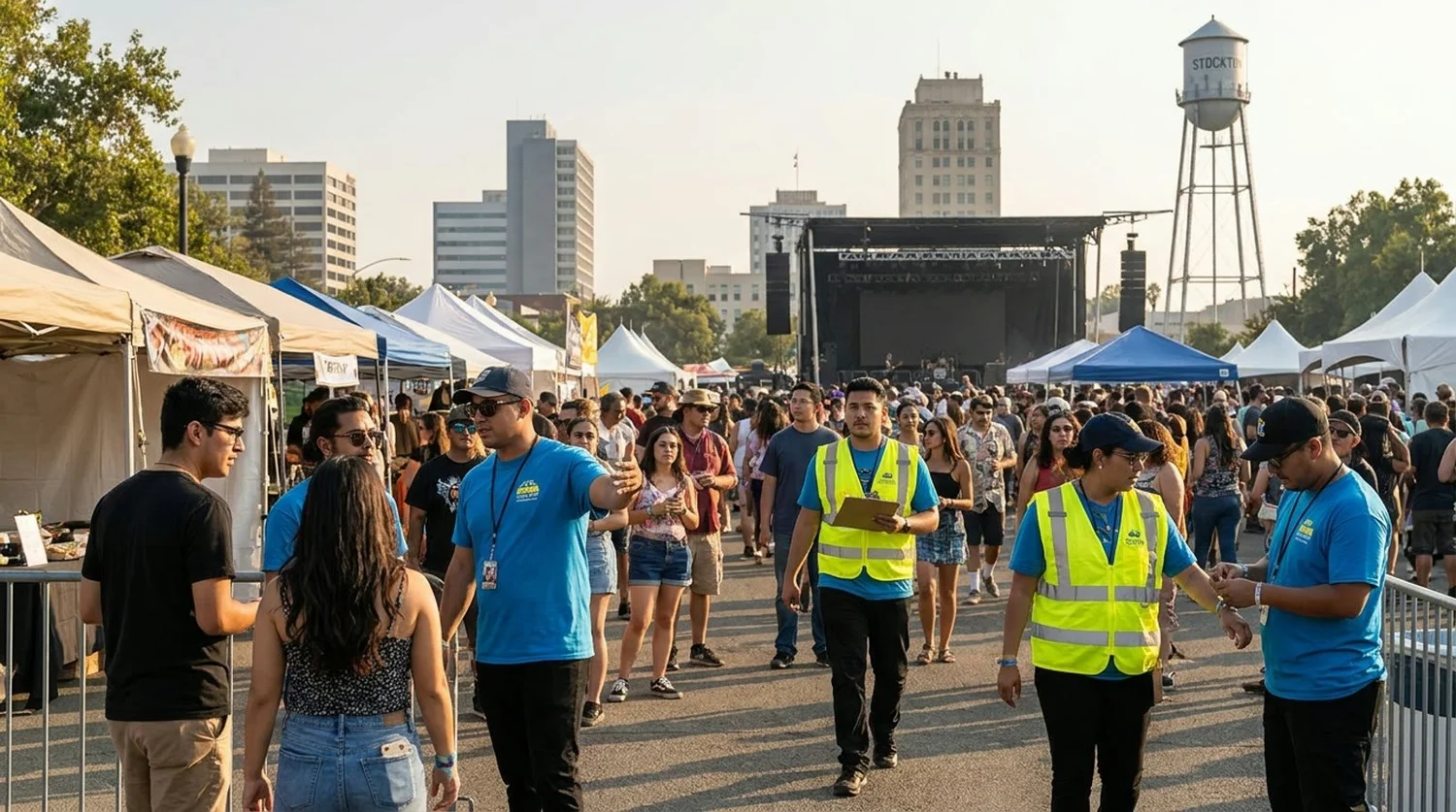 Diverse event types requiring staffing in Stockton