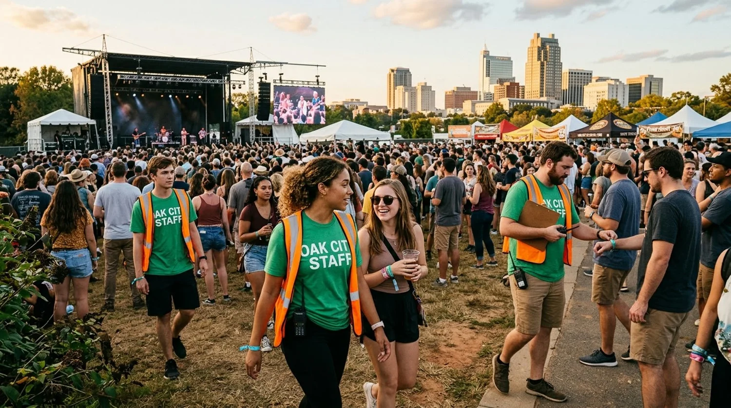 Diverse event types requiring staffing in Raleigh