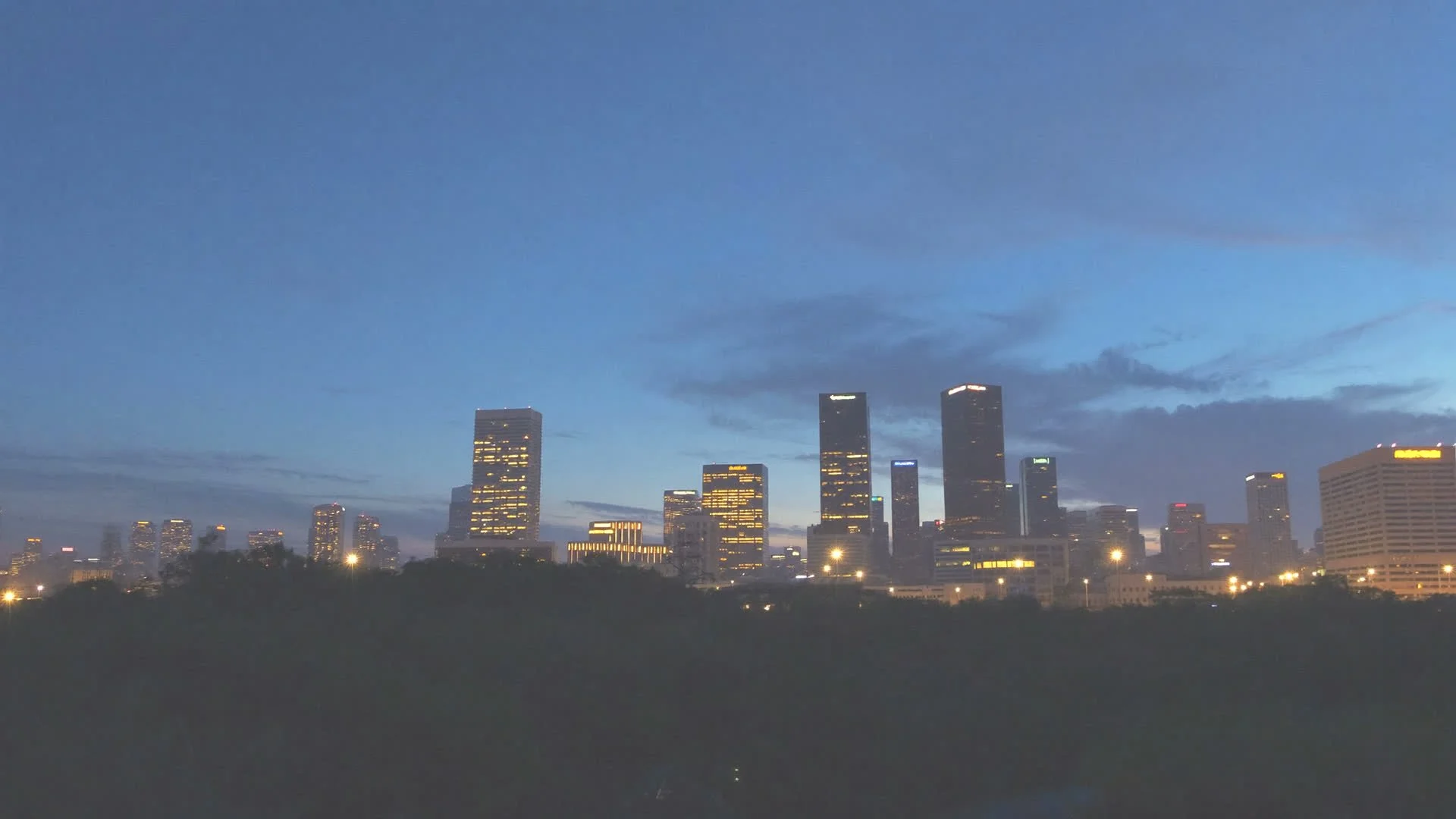 Downtown Olathe skyline at dusk