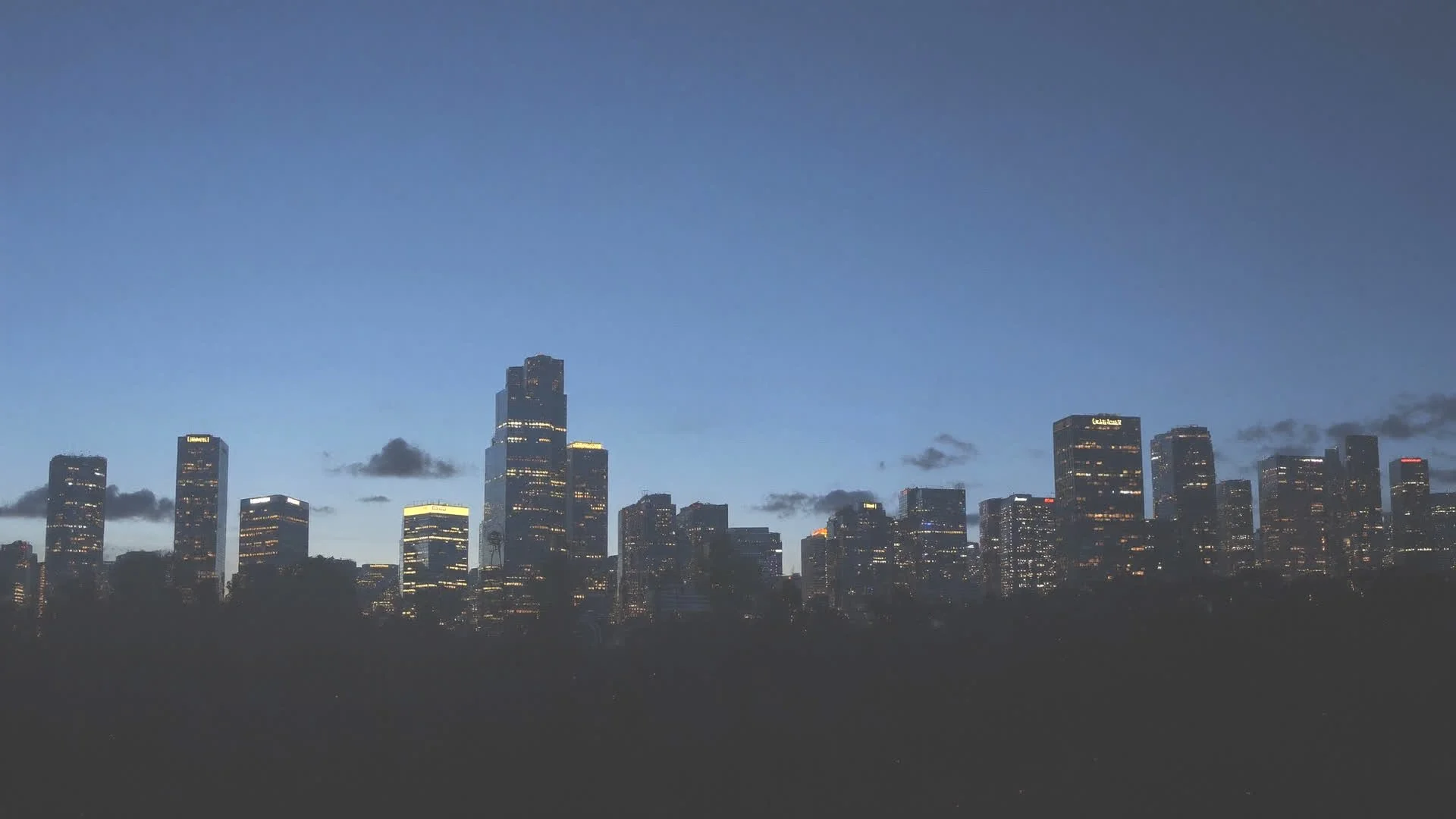 Downtown Lakewood skyline at dusk